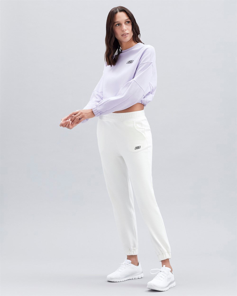 Skechers W Terry Fleece Elastic Detailed Crop Sweatshirt Kadın Lila Günlük Sweatshirt - S221109-505