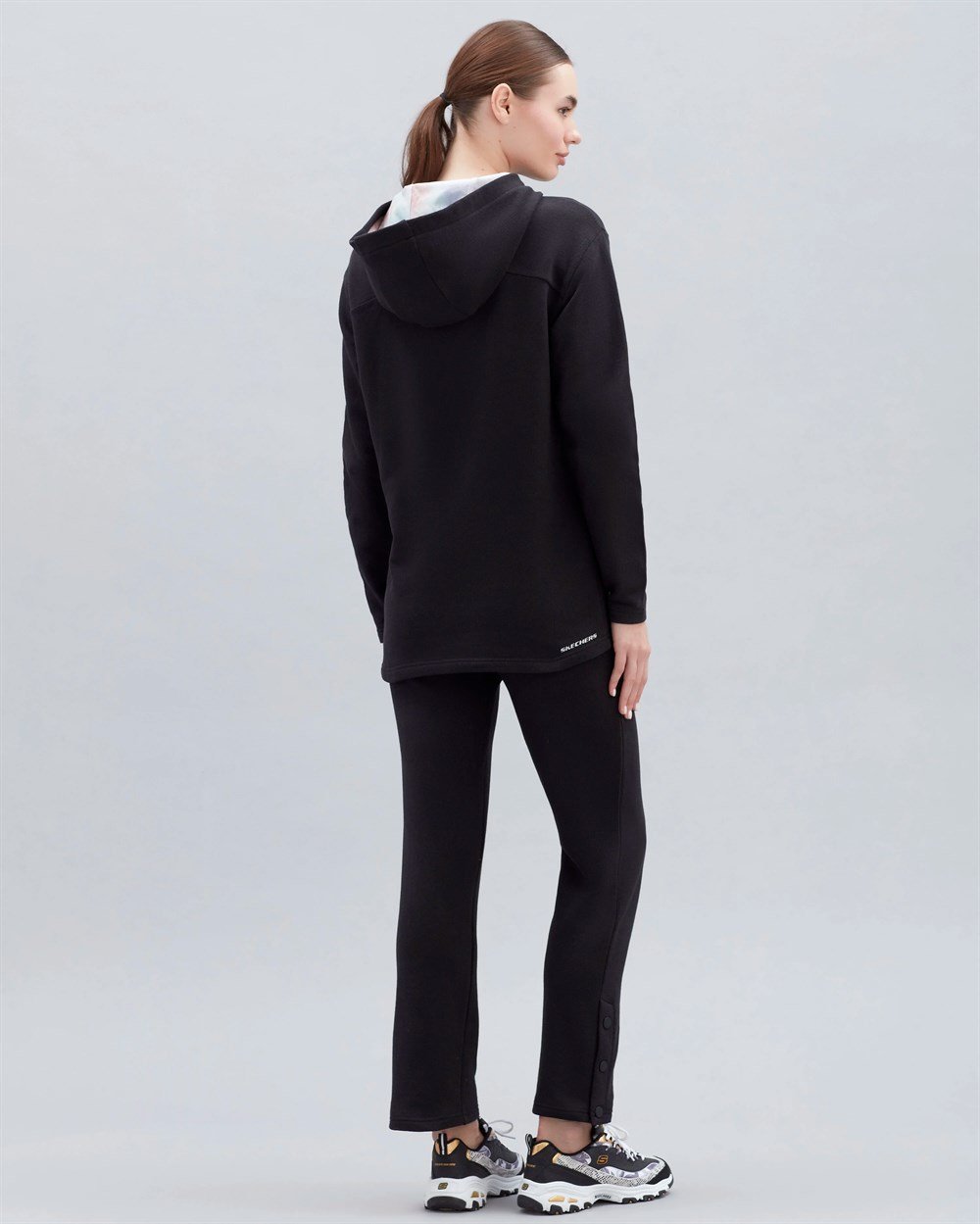 Skechers W Terry Fleece Print Detailed Oversize Hoodie Kadın Siyah Günlük Sweatshirt - S221112-001