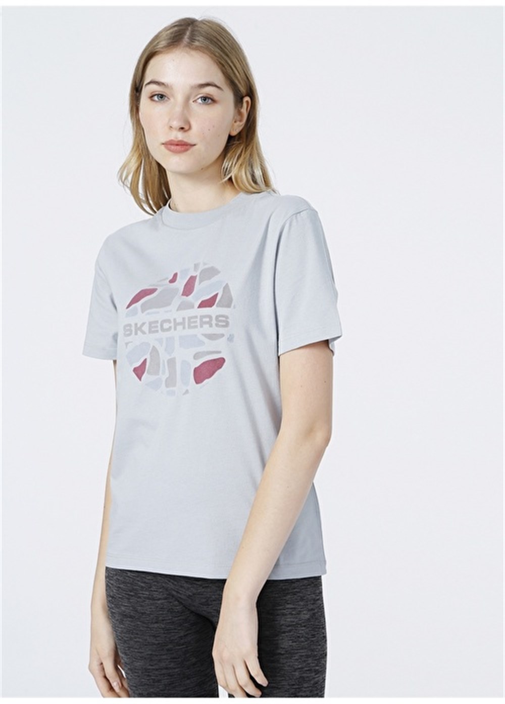 Skechers W Velvet Print T-Shirt Kadın Mavi T-shirt - S212944-407