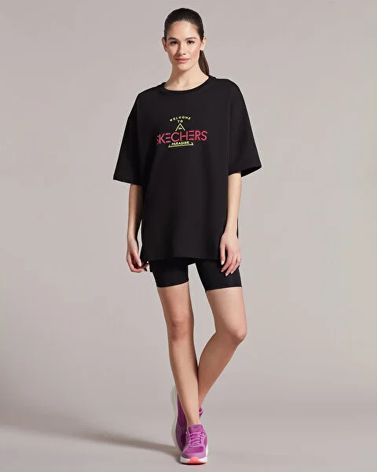 W Graphic Tee neon print Crew Neck T-Shirt