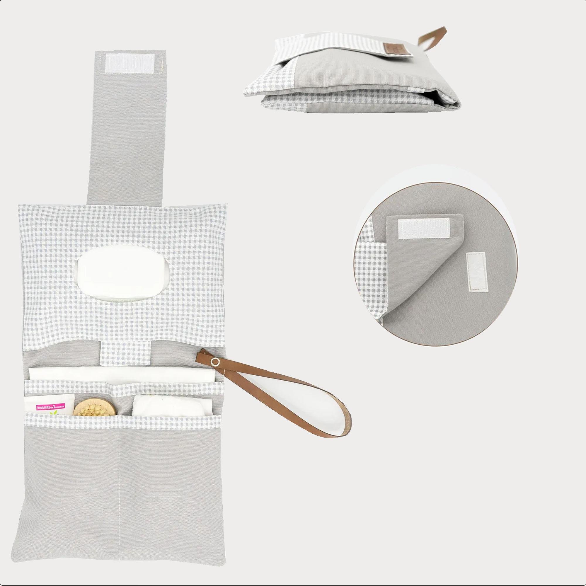 3'lü Bebek Bakım Seti; Keçe Anne Bebek Organizeri, Su Geçirmez Alt Değiştirme Pedi, Alt Açma Çantası,Gri