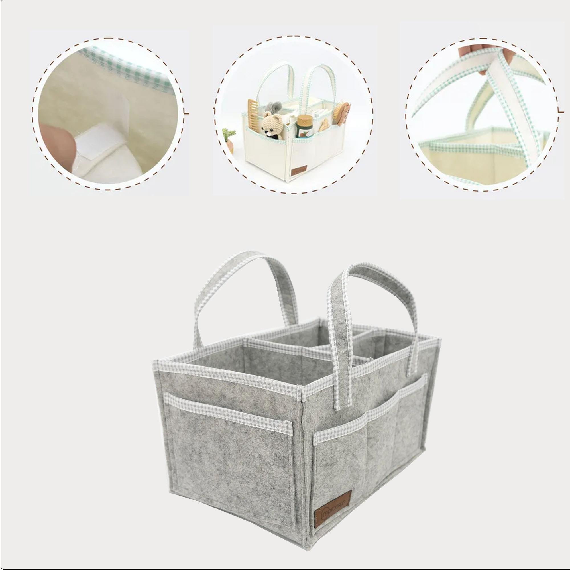 3'lü Bebek Bakım Seti; Keçe Anne Bebek Organizeri, Su Geçirmez Alt Değiştirme Pedi, Alt Açma Çantası,Gri