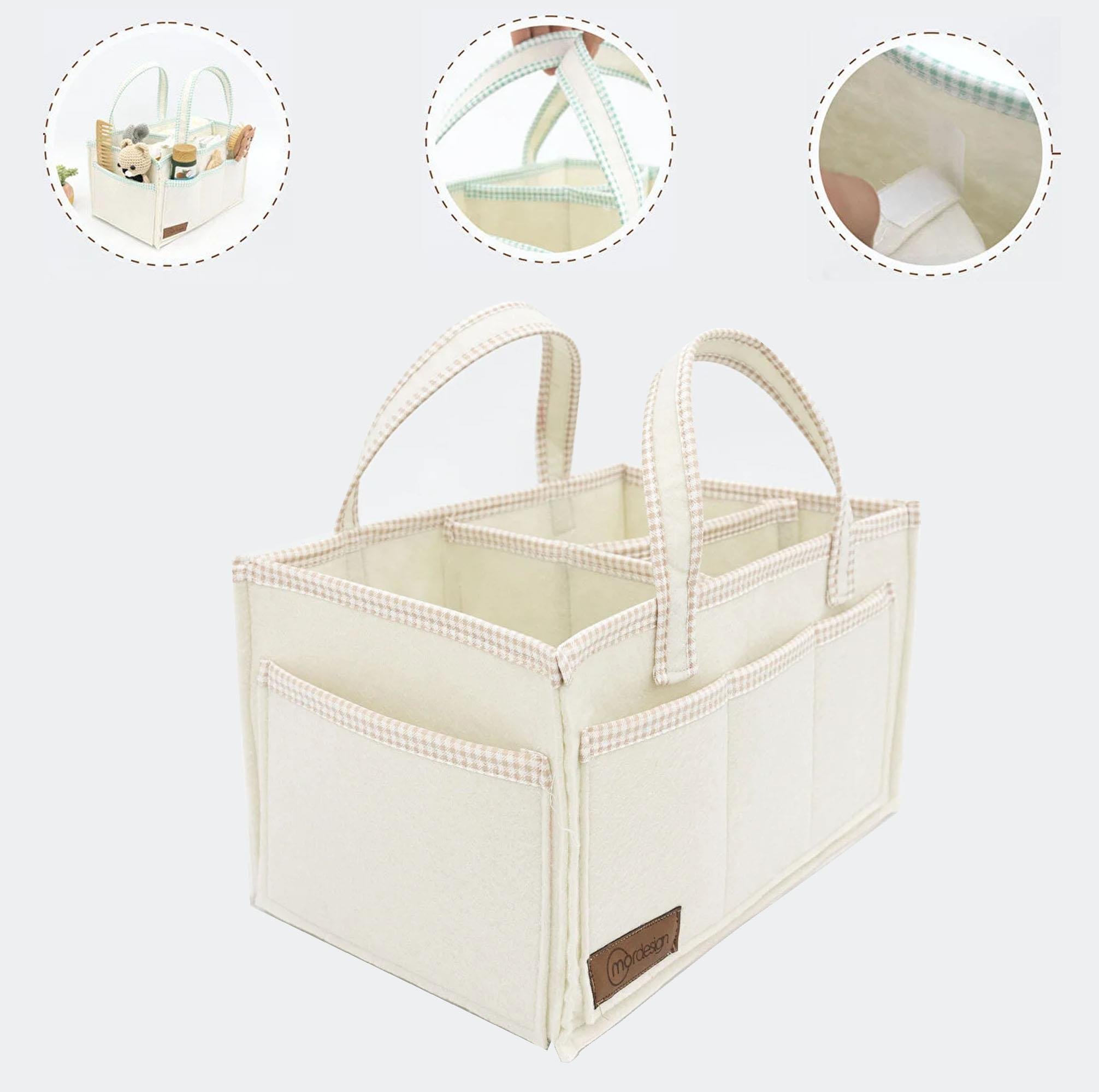3'lü Bebek Bakım Seti; Keçe Anne Bebek Organizeri, Su Geçirmez Alt Değiştirme Pedi, Alt Açma Çantası,Bej