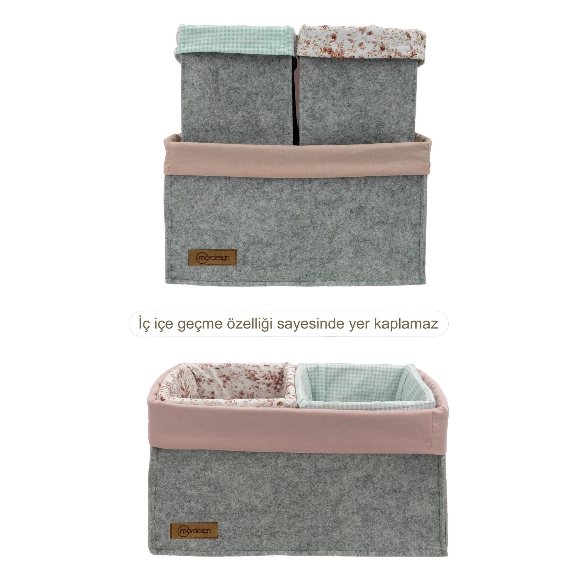 3'lü Çekmece İçi Dolap Çamaşır Düzenleyici, Çocuk Odası Katlanabilir Saklama Kutusu Seti, Organizer Pudra 