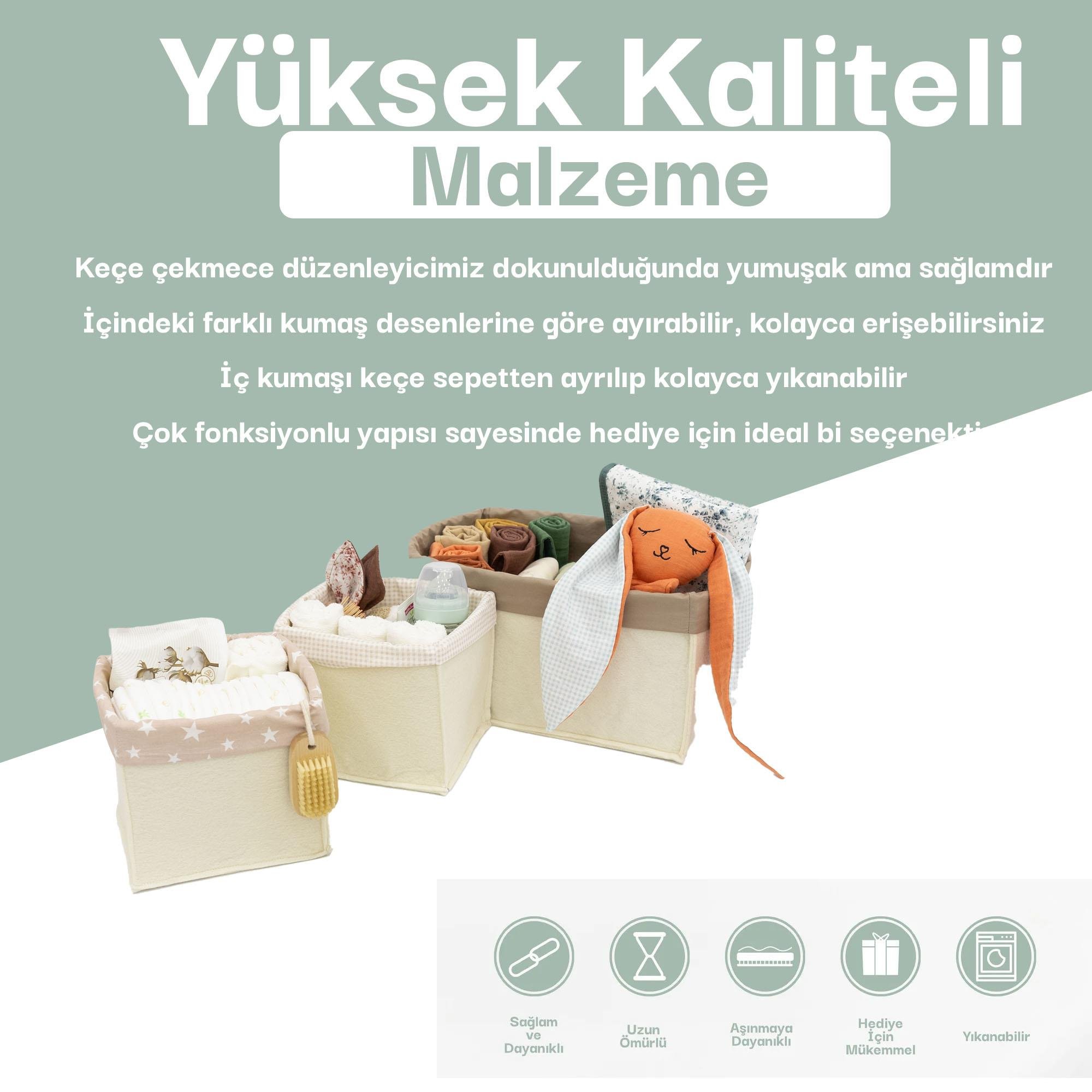 3'lü Çekmece İçi Dolap Çamaşır Düzenleyici, Çocuk Odası Katlanabilir Saklama Kutusu Seti, Organizer Kahve 