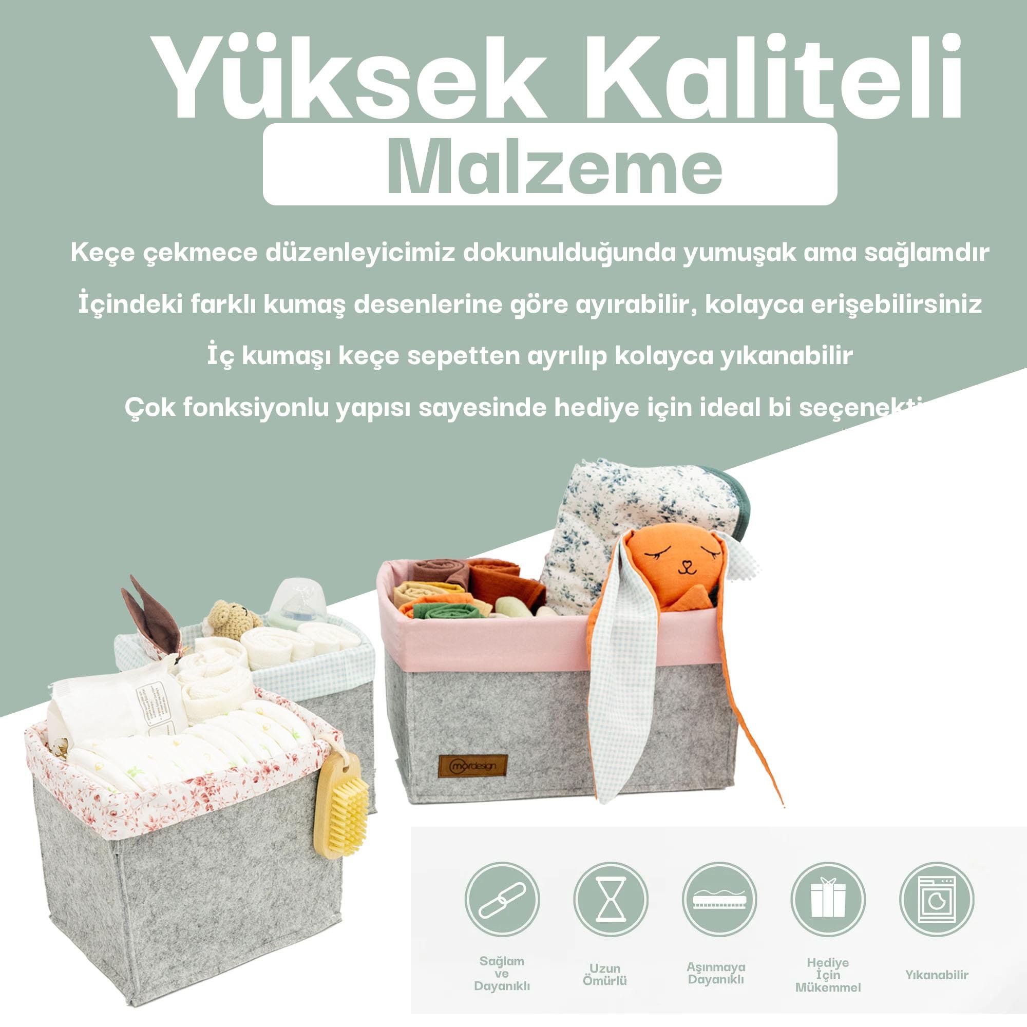 3'lü Çekmece İçi Dolap Çamaşır Düzenleyici, Çocuk Odası Katlanabilir Saklama Kutusu Seti, Organizer Pudra 