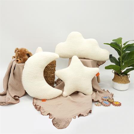 3'lü Set Bulut Yıldız Ay, Dekoratif Yastık, Süper Kabarık Teddy Kumaş Yastık, Morteddy Sky Serisi