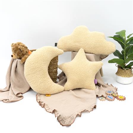 3'lü Set Bulut Yıldız Ay, Dekoratif Yastık, Süper Kabarık Teddy Kumaş Yastık, Morteddy Sky Serisi