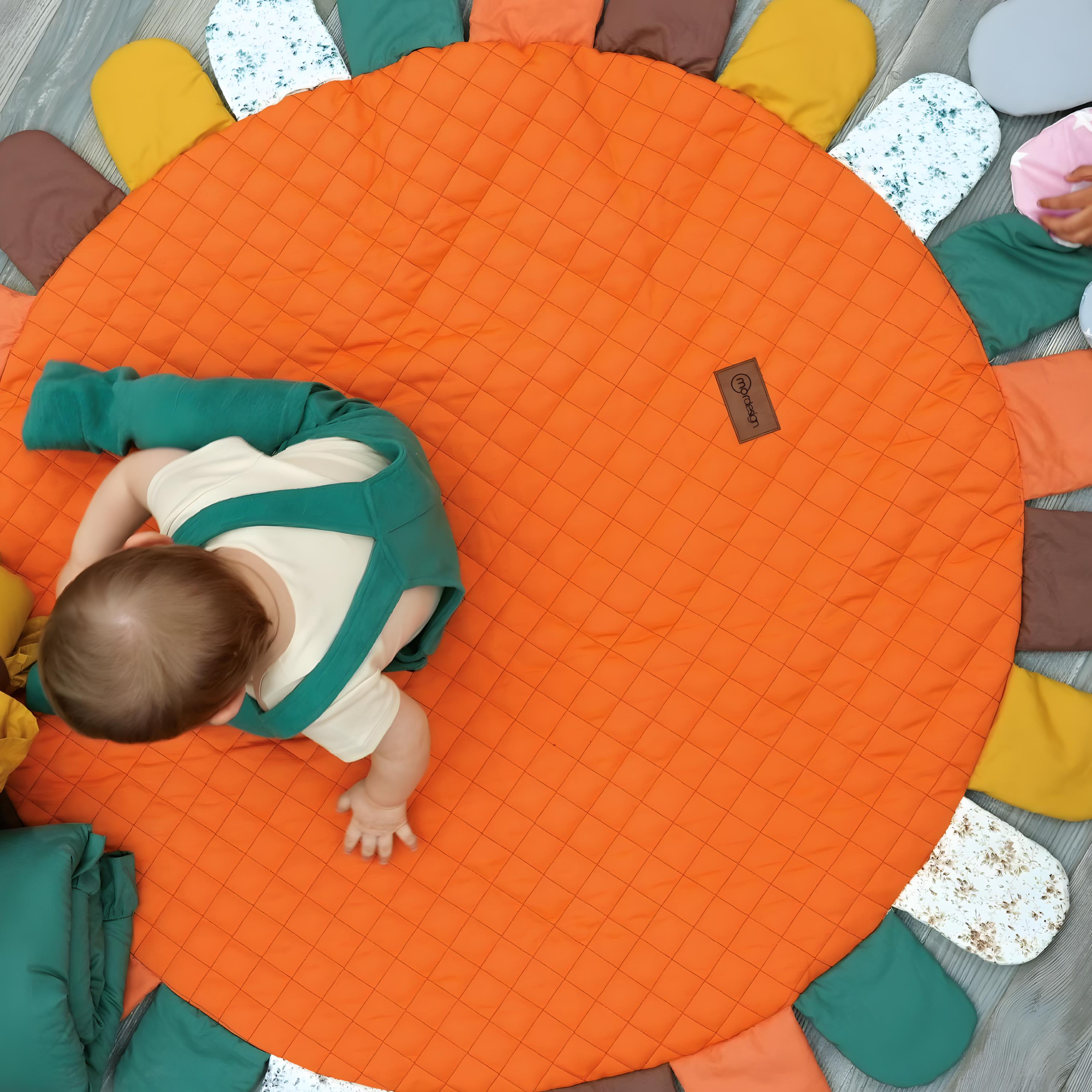 Bebek/Çocuk Oyun Halısı, Yenidoğan Emekleme Pedi, Aktivite Matı, Çok Amaçlı Minder Turuncu