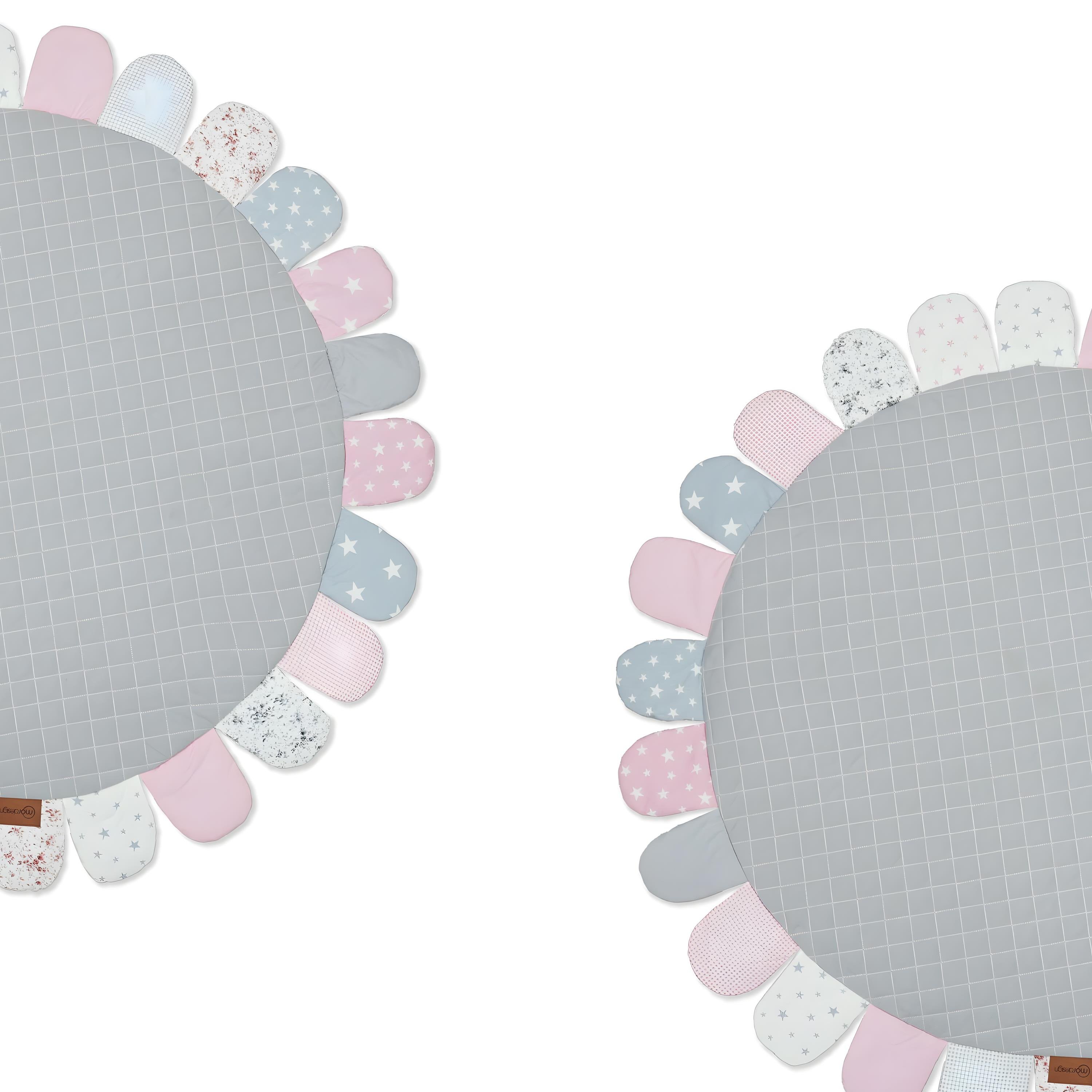 Bebek/Çocuk Oyun Halısı, Yenidoğan Emekleme Pedi, Aktivite Matı, Çok Amaçlı Minder Gri Pembe 