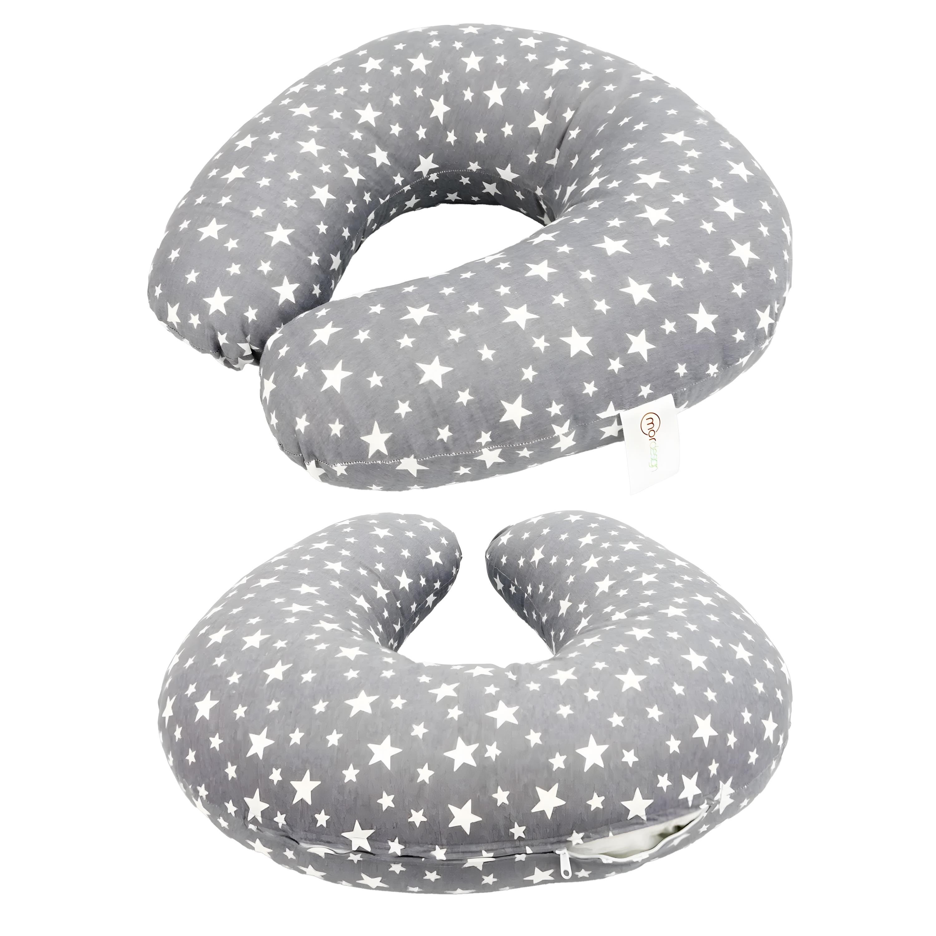 Çift Taraflı Emzirme Yastığı /bebek Destek Minderi, Hamile Yastığı, Pamuklu Kumaş, Stars, Antrasit