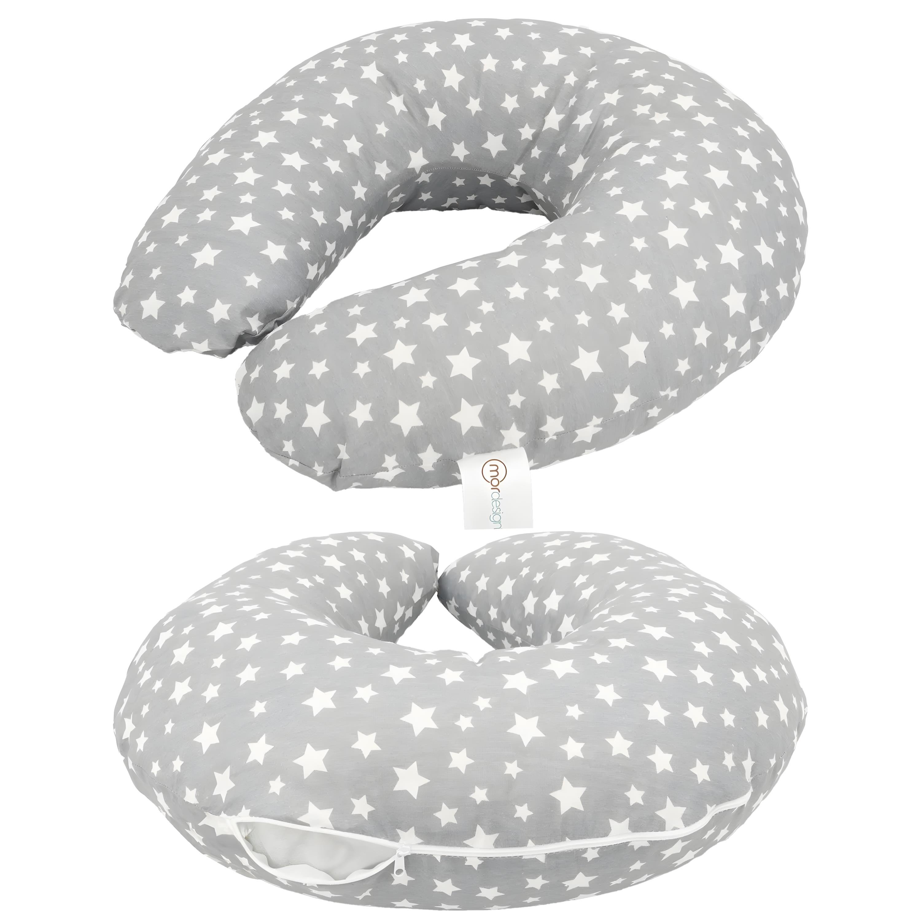 Çift Taraflı Emzirme Yastığı /bebek Destek Minderi, Hamile Yastığı, Pamuklu Kumaş, Stars, Antrasit