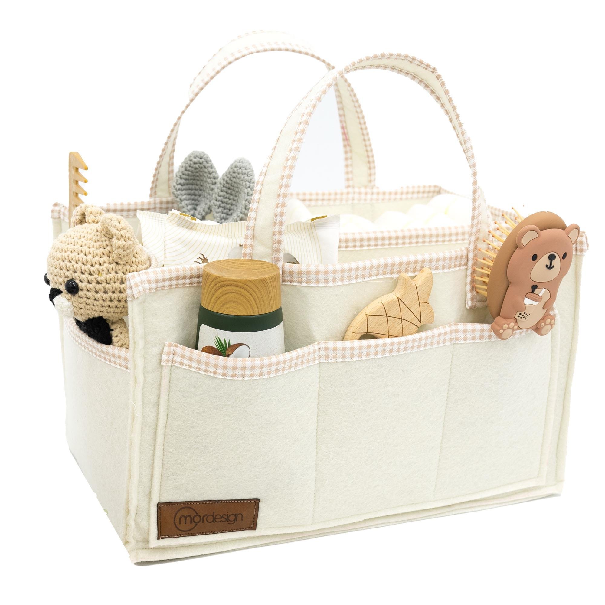 Çok Amaçlı Kalın Keçe Anne Bebek Bakım Çantası, Dolap İçi Organizer, Scotch Serisi Bej 