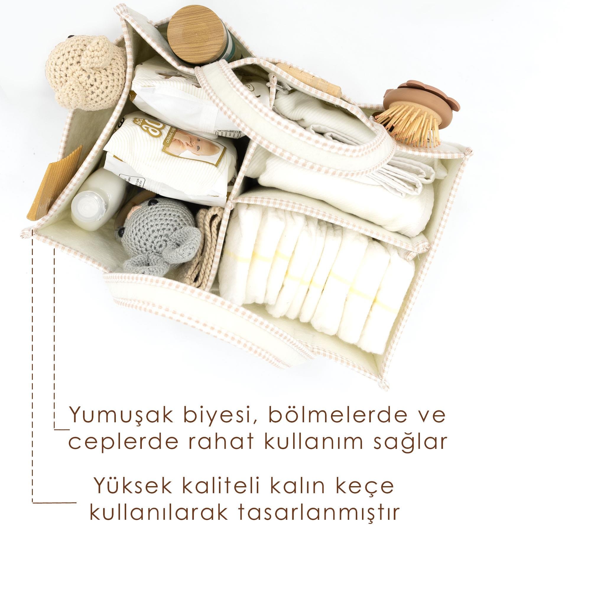 Çok Amaçlı Kalın Keçe Anne Bebek Bakım Çantası, Dolap İçi Organizer, Scotch Serisi Bej 