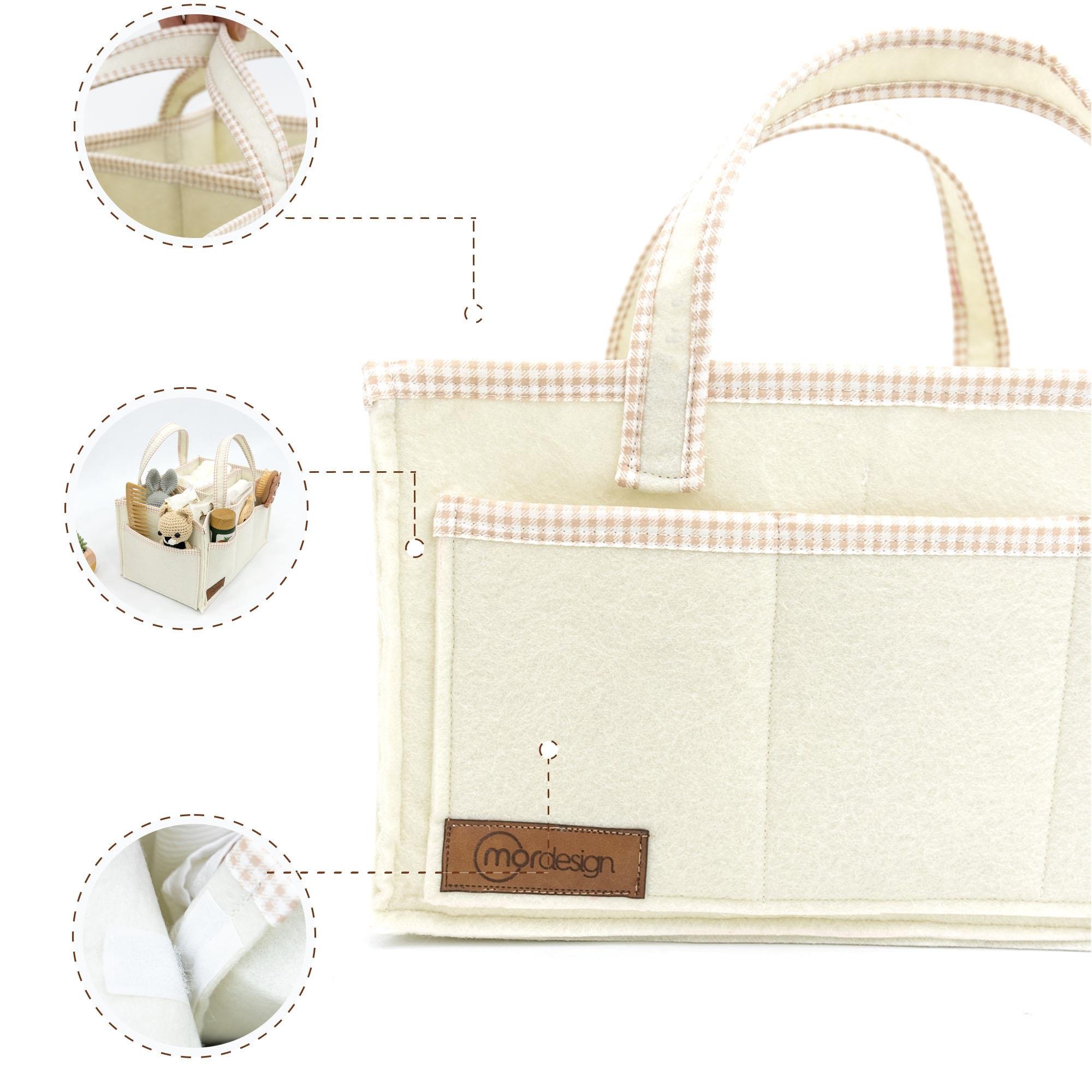 Çok Amaçlı Kalın Keçe Anne Bebek Bakım Çantası, Dolap İçi Organizer, Scotch Serisi Bej 