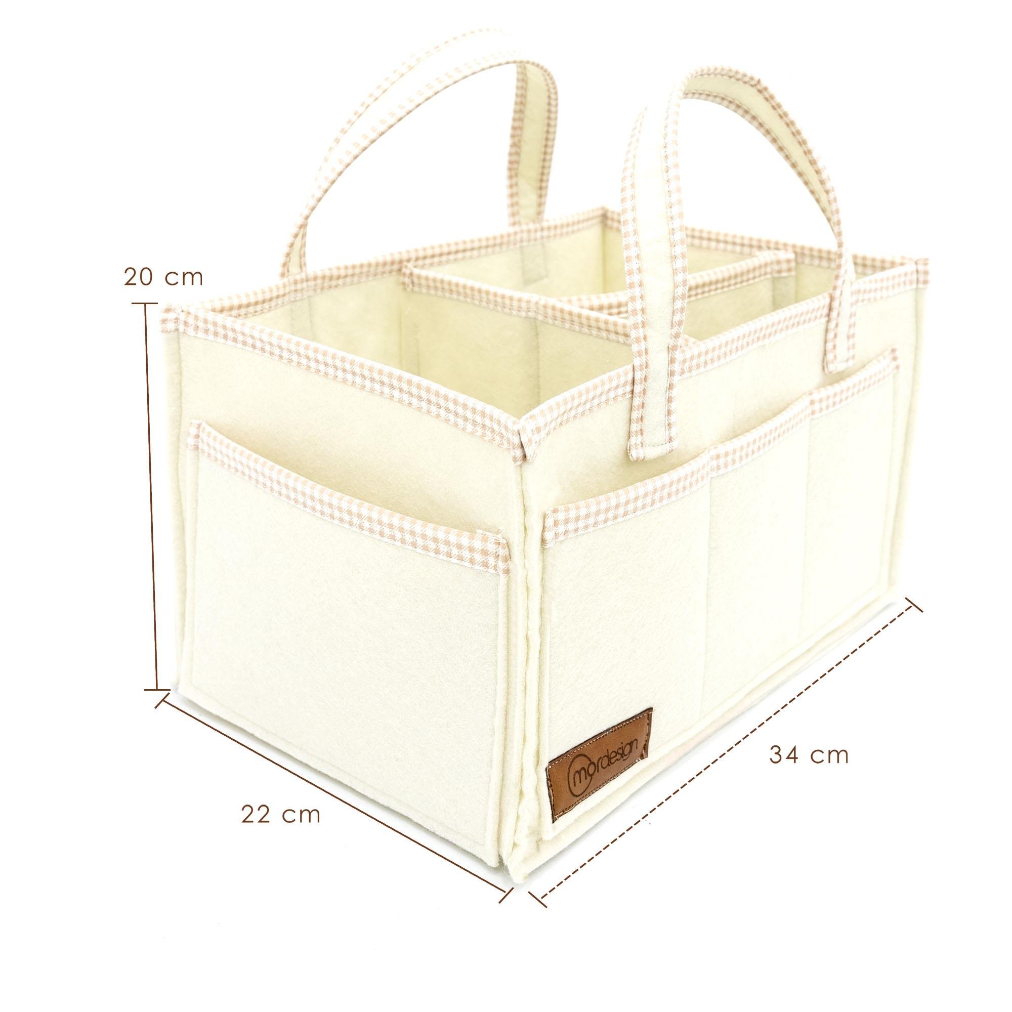 Çok Amaçlı Kalın Keçe Anne Bebek Bakım Çantası, Dolap İçi Organizer, Scotch Serisi Bej 