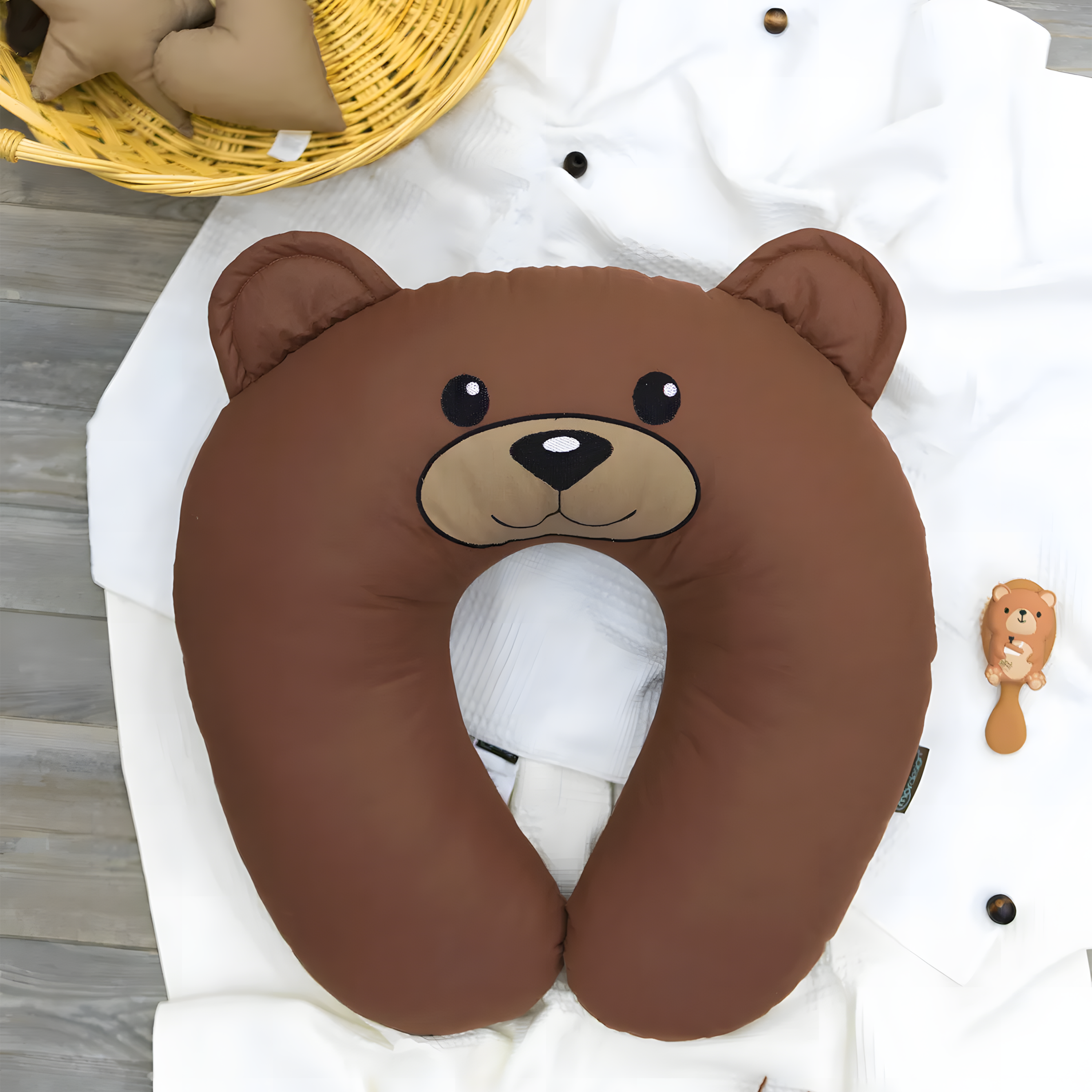 Emzirme Yastığı Bebek Destek Minderi Hamile Yastığı Pamuk Kumaş Morbear Serisi