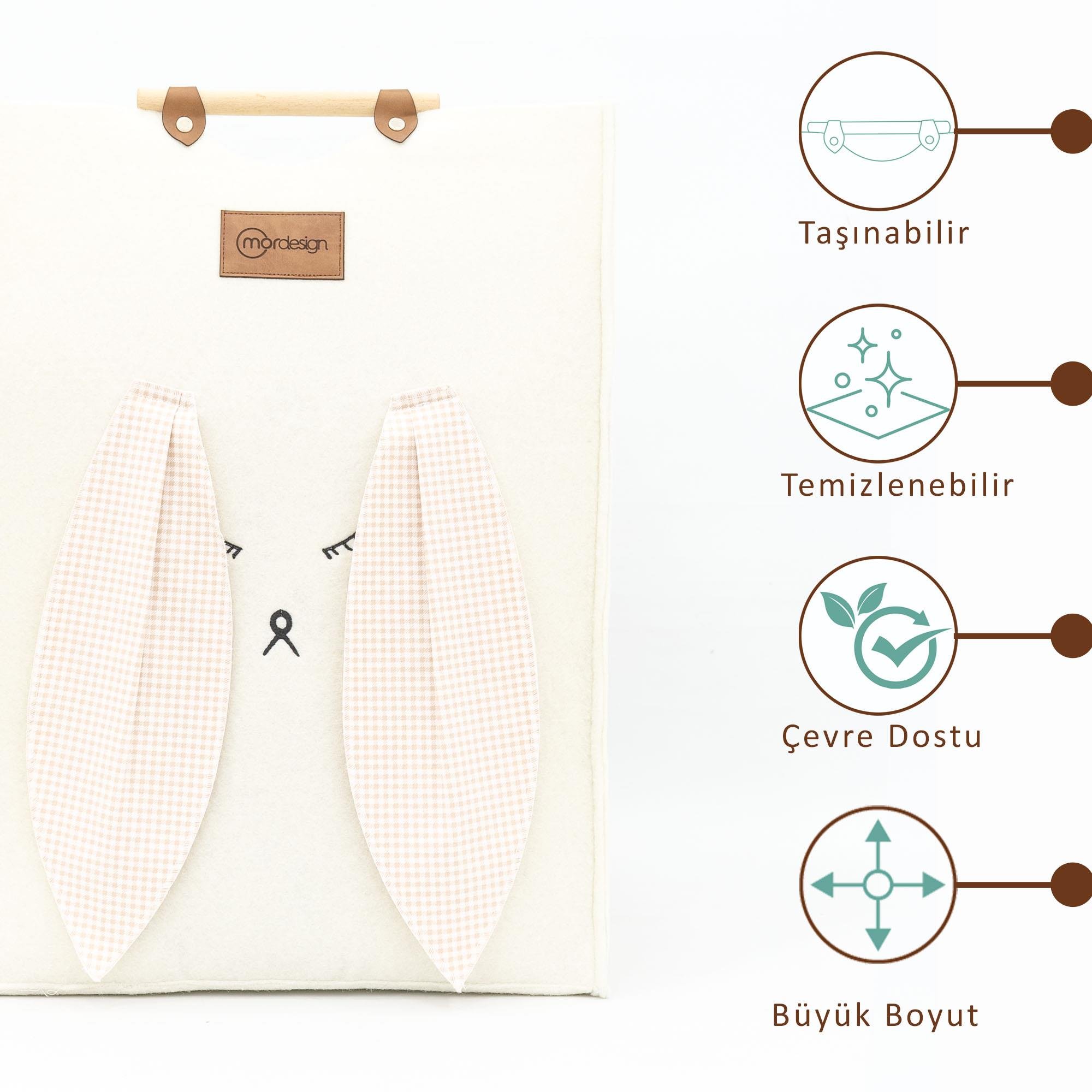 Keçe Çocuk Oyuncak/Kirli Çamaşır Depolama Sepeti, Çok Amaçlı Saklama Sepeti, Morbunny Serisi Pembe 