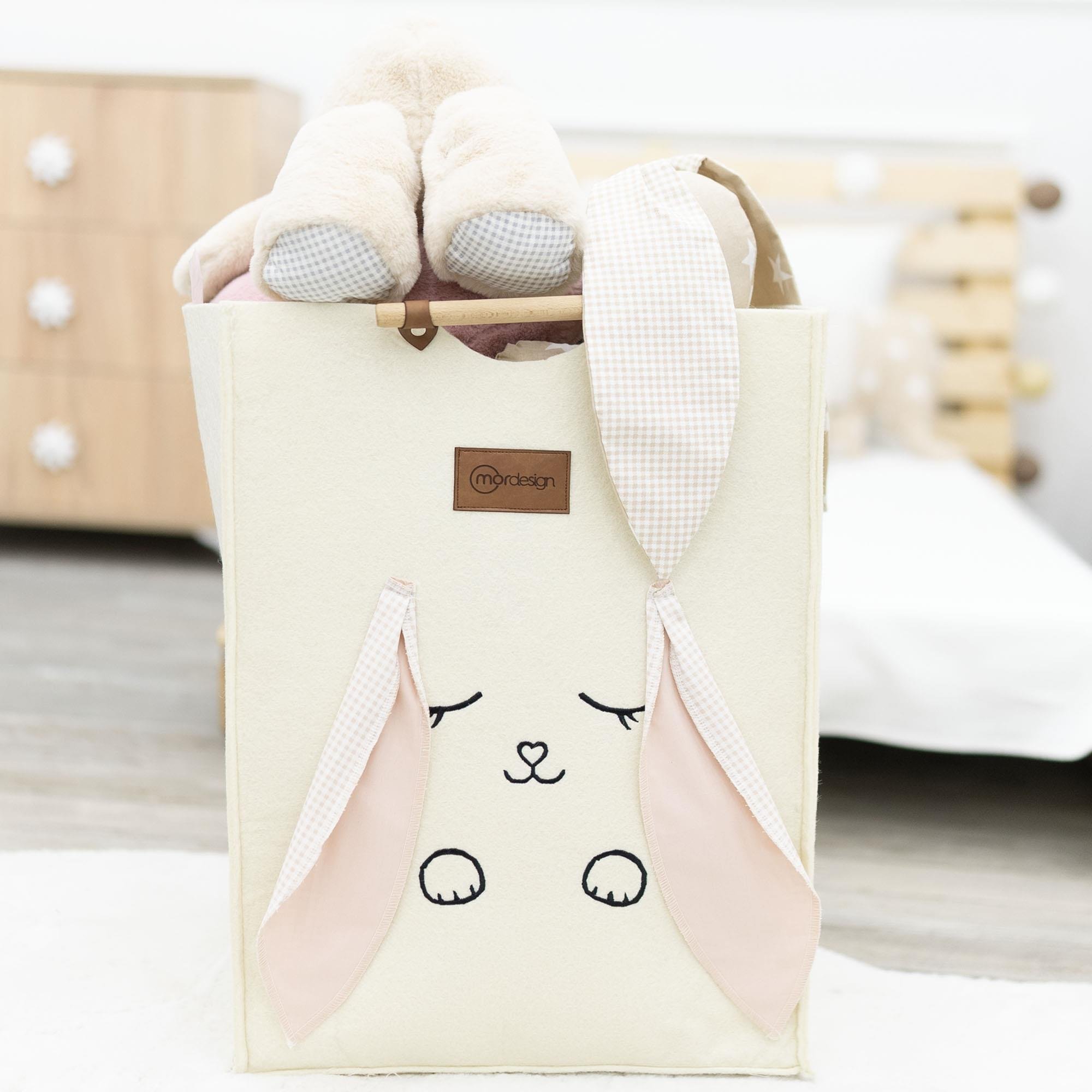 Keçe Çocuk Oyuncak/Kirli Çamaşır Depolama Sepeti, Çok Amaçlı Saklama Sepeti, Morbunny Serisi Pembe 