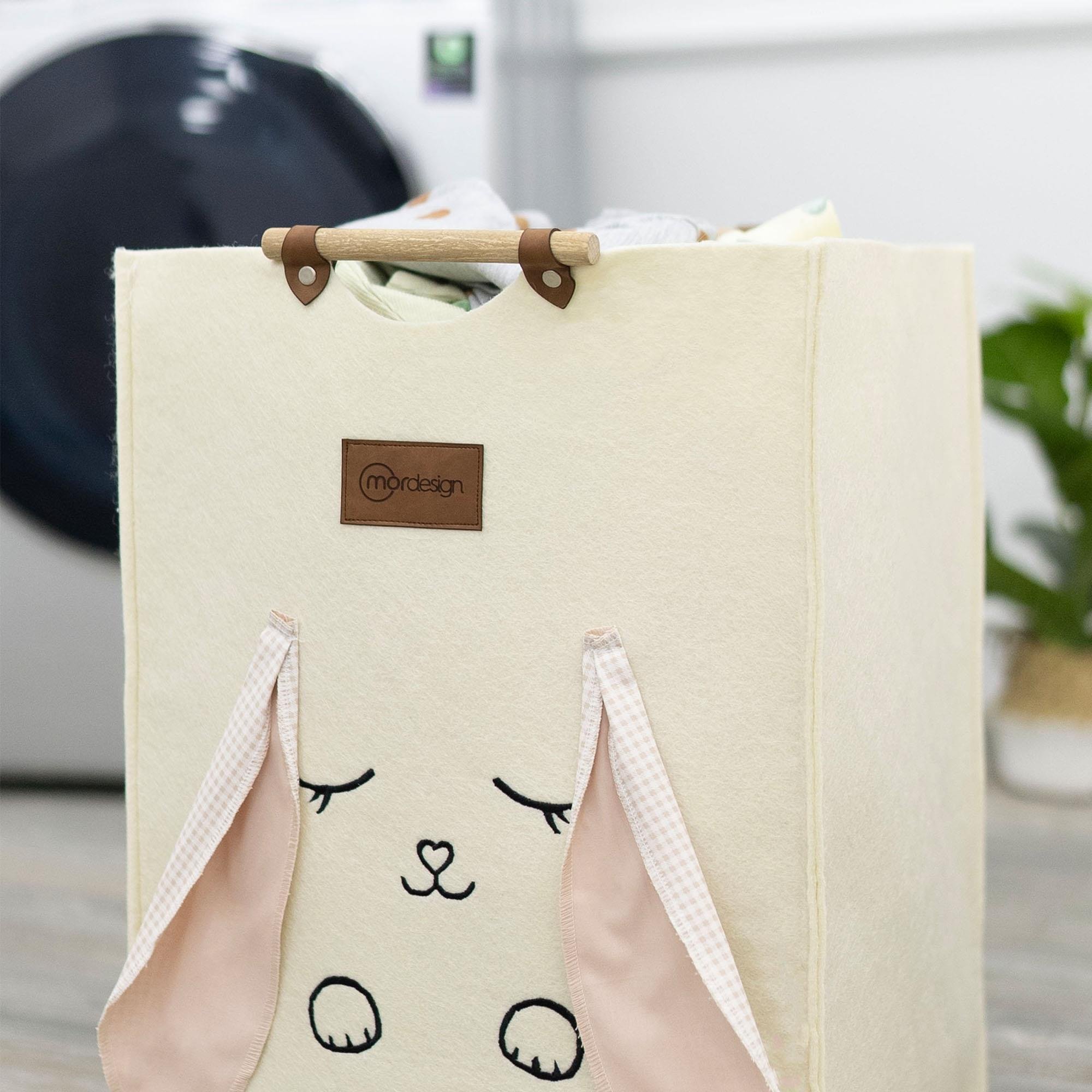 Keçe Çocuk Oyuncak/Kirli Çamaşır Depolama Sepeti, Çok Amaçlı Saklama Sepeti, Morbunny Serisi Pembe 