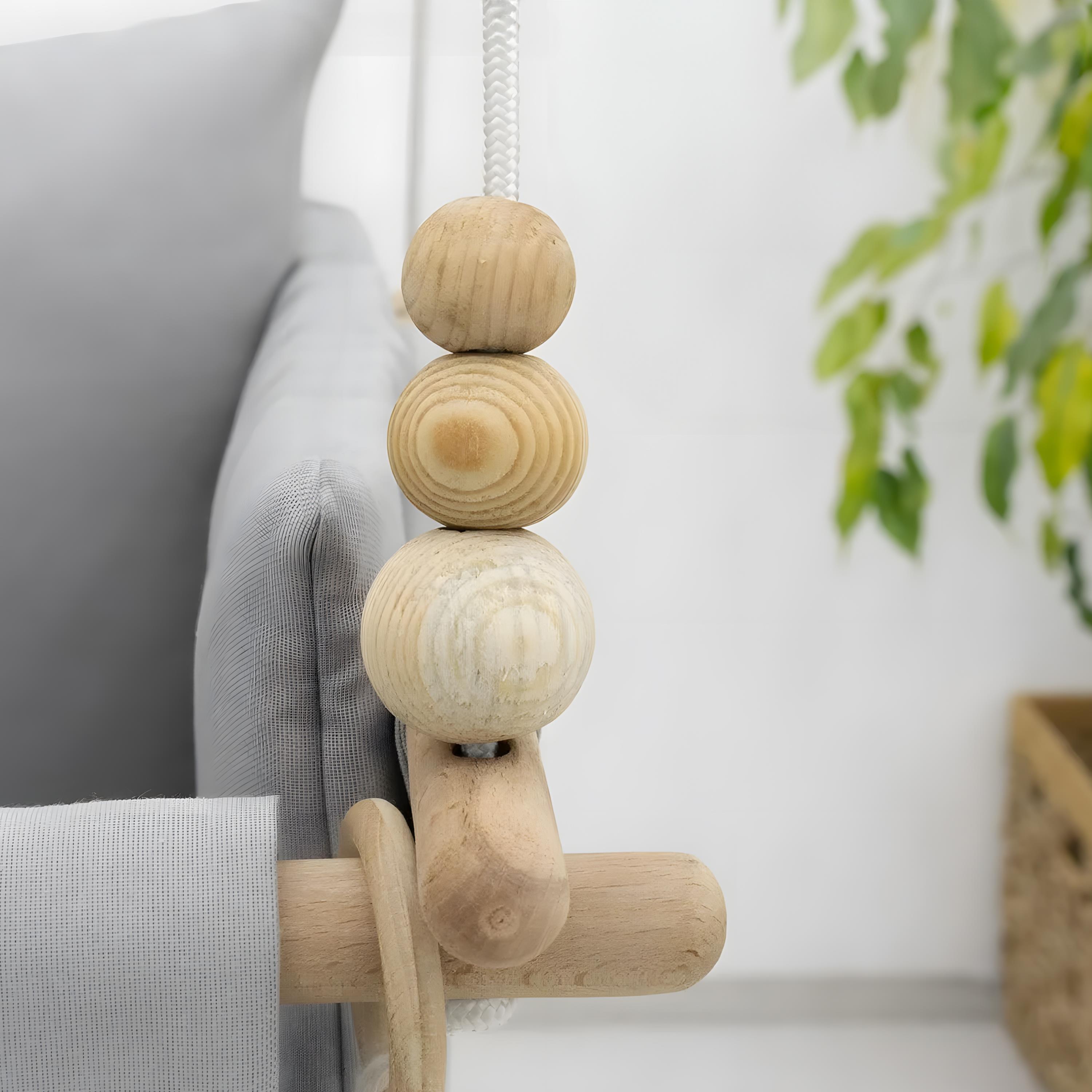 Mordesign Tavana Asılan Ahşap Bebek Salıncağı, Yastık ve Minderli Çocuk Ev/Bahçe Salıncağı, Pukapuka Serisi, Gri