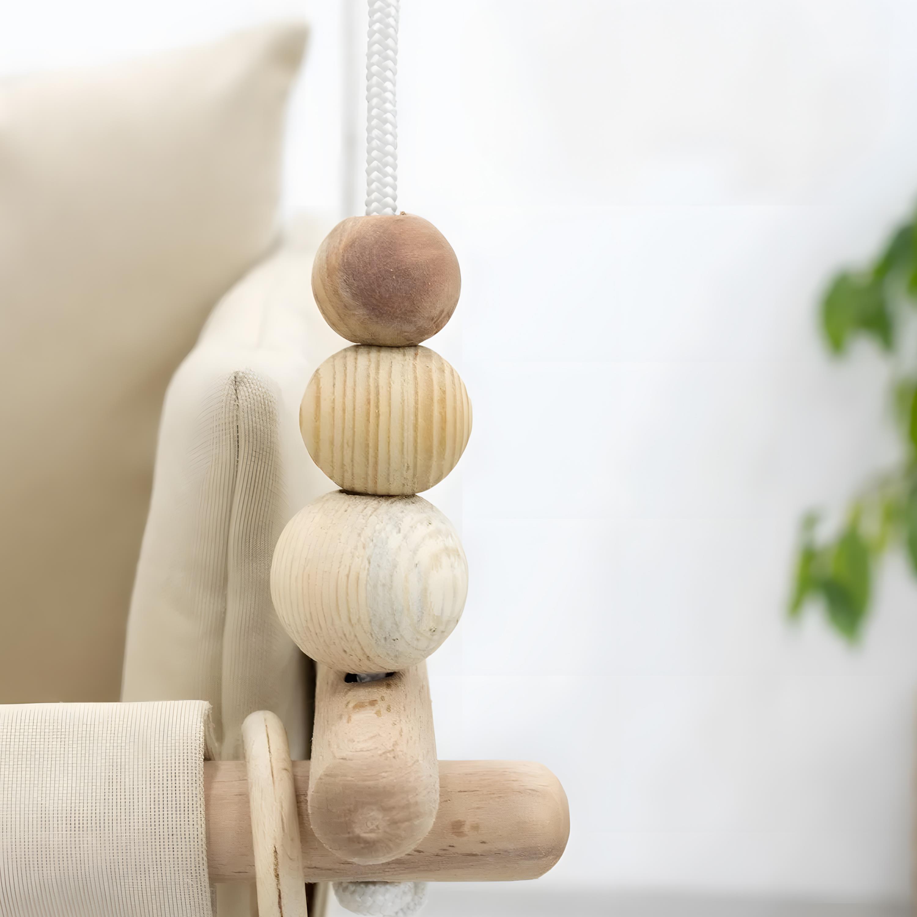 Mordesign Tavana Asılan Ahşap Bebek Salıncağı, Yastık ve Minderli Çocuk Ev/Bahçe Salıncağı, Pukapuka Serisi, Bej