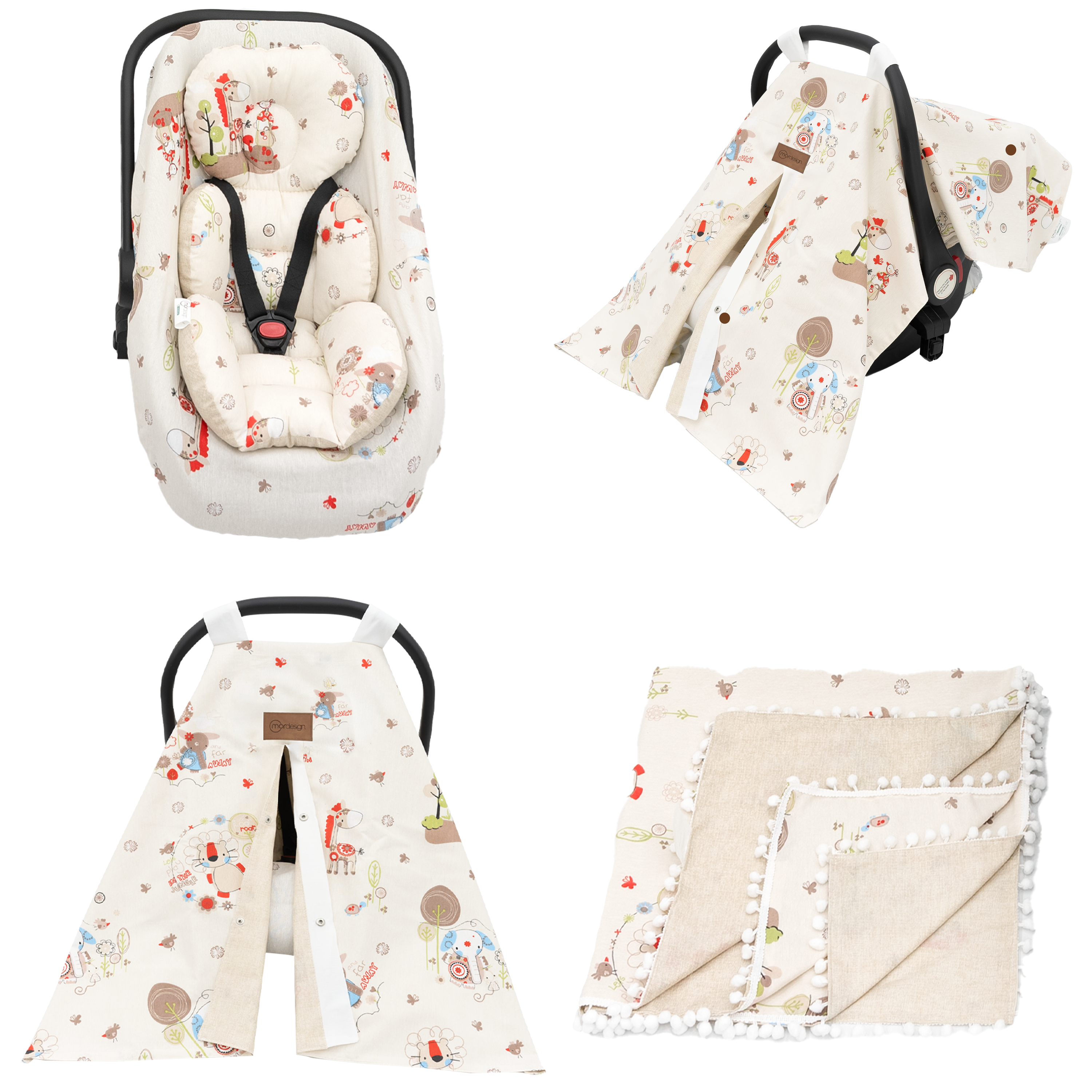 Ortopedik Puset Minder, Çarşaf, Örtü, Pike Ve Anne Yanı Babynest Yatak 6'lı Set, Animal Serisi