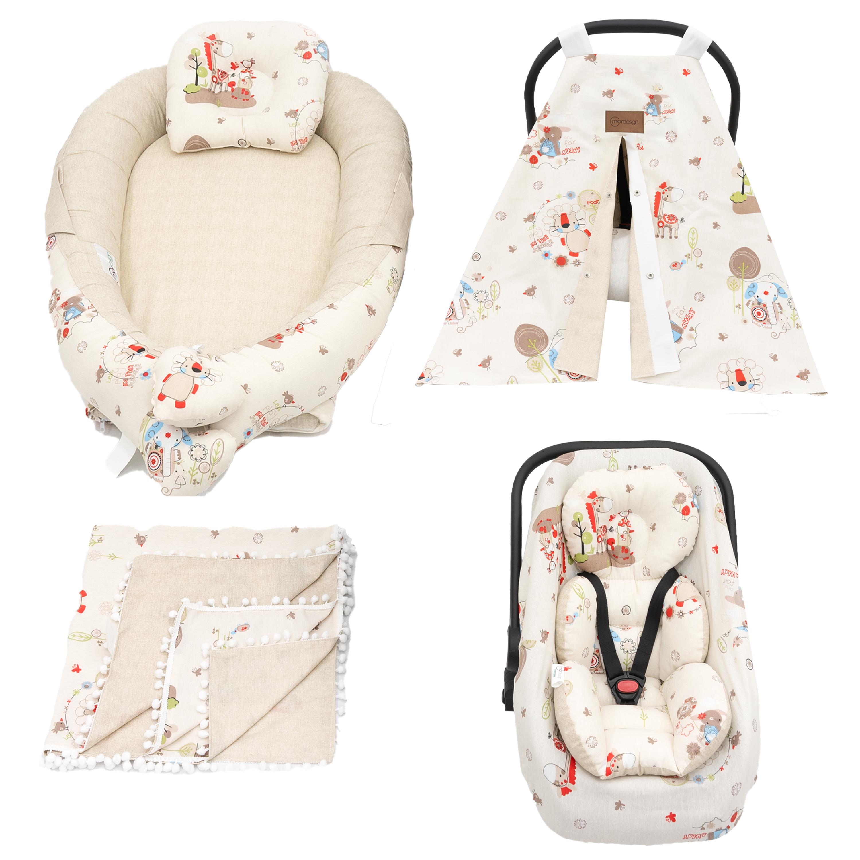 Ortopedik Puset Minder, Çarşaf, Örtü, Pike Ve Anne Yanı Babynest Yatak 6'lı Set, Animal Serisi
