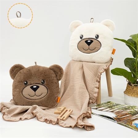 Peluş Ayı Yastık, Sevimli Ayı Nakışlı Kırlent, Peluş Ayı Oyuncak, Bebek Yastık, Morbear Serisi Kahverengi