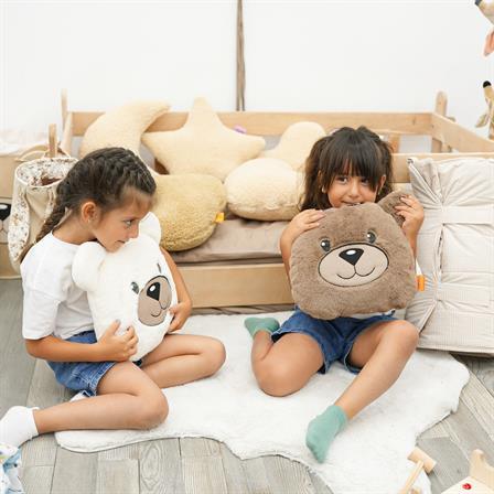 Peluş Ayı Yastık, Sevimli Ayı Nakışlı Kırlent, Peluş Ayı Oyuncak, Bebek Yastık, Morbear Serisi Kahverengi