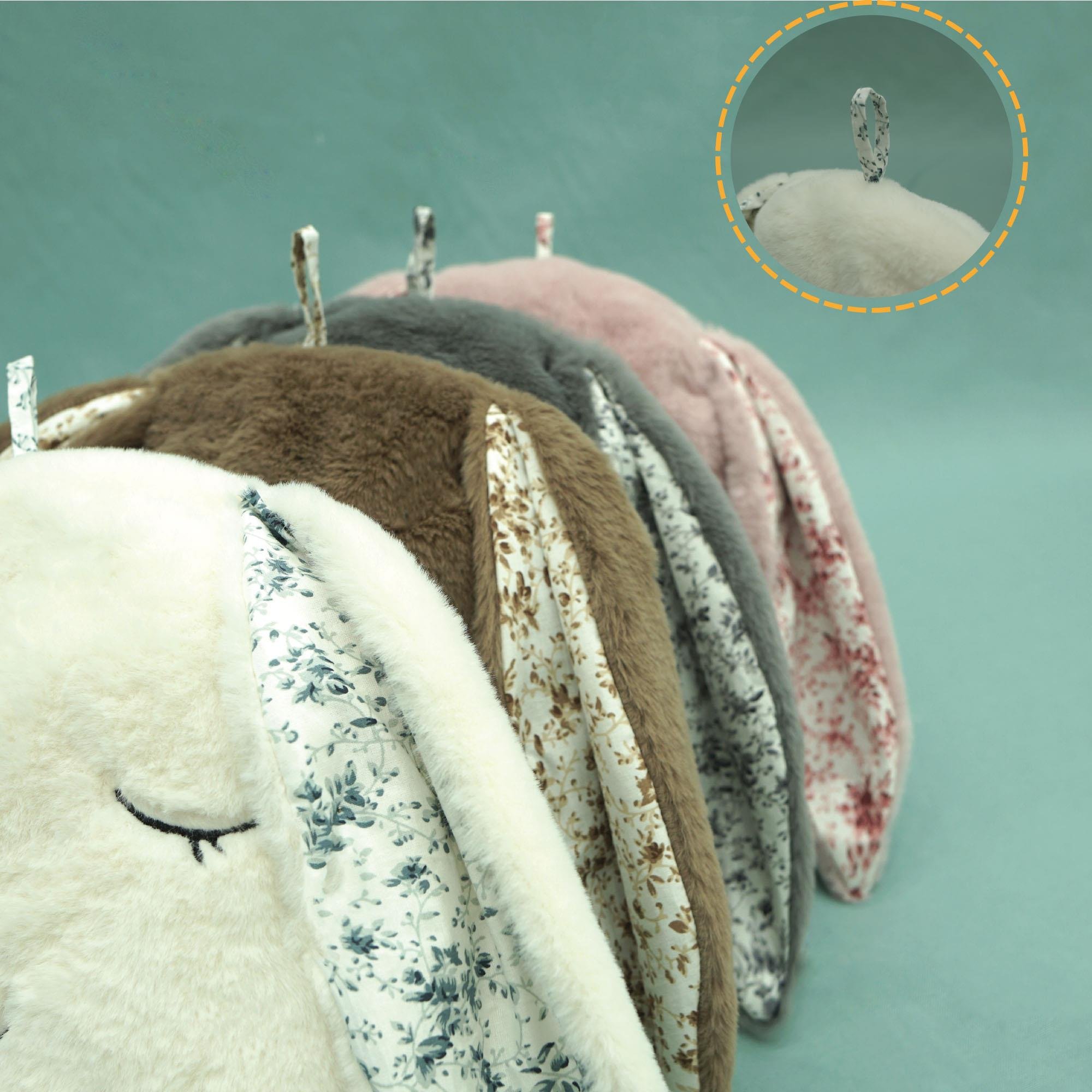 Peluş Tavşan Yastık, Sevimli Tavşan Nakışlı Kırlent, Peluş Tavşan Oyuncak Kahve