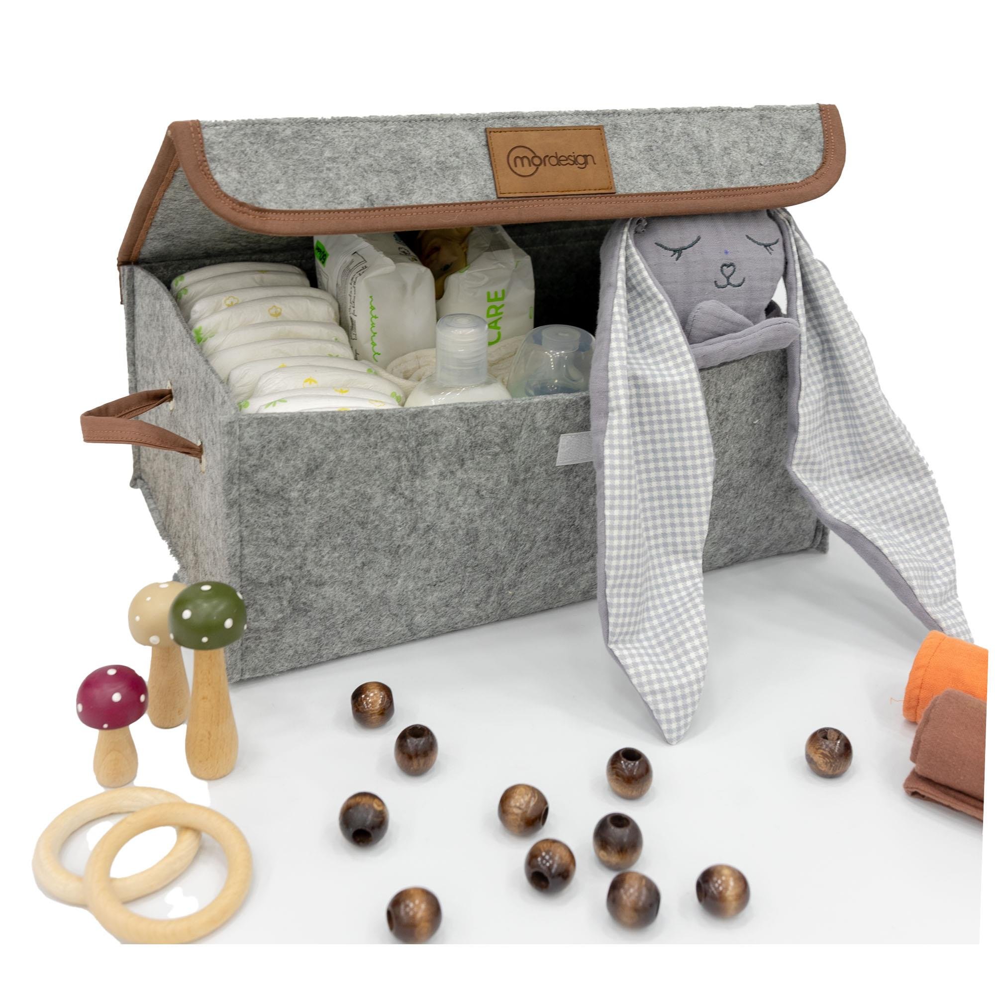 Saklama Kutusu,  Dolap İçi Çamaşır/Oyuncak Düzenleyici, Yenidoğan İçin Kapaklı Keçe Organizer Gri - Kahve 