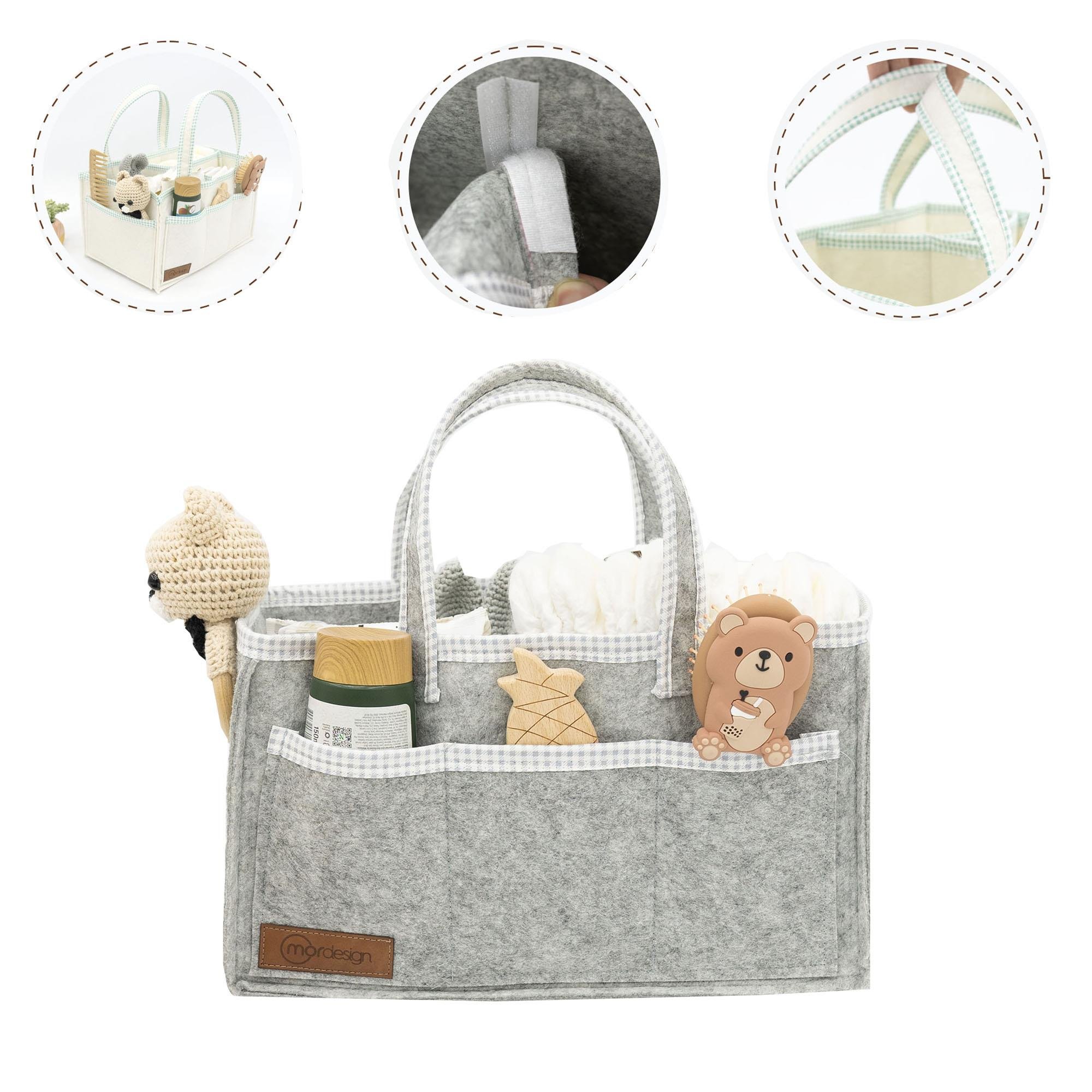 Yenidoğan Bebek Bakım Çeyiz Seti; Bebek Hediyesi, Anne Bebek Organizer, Gri  Ekose 