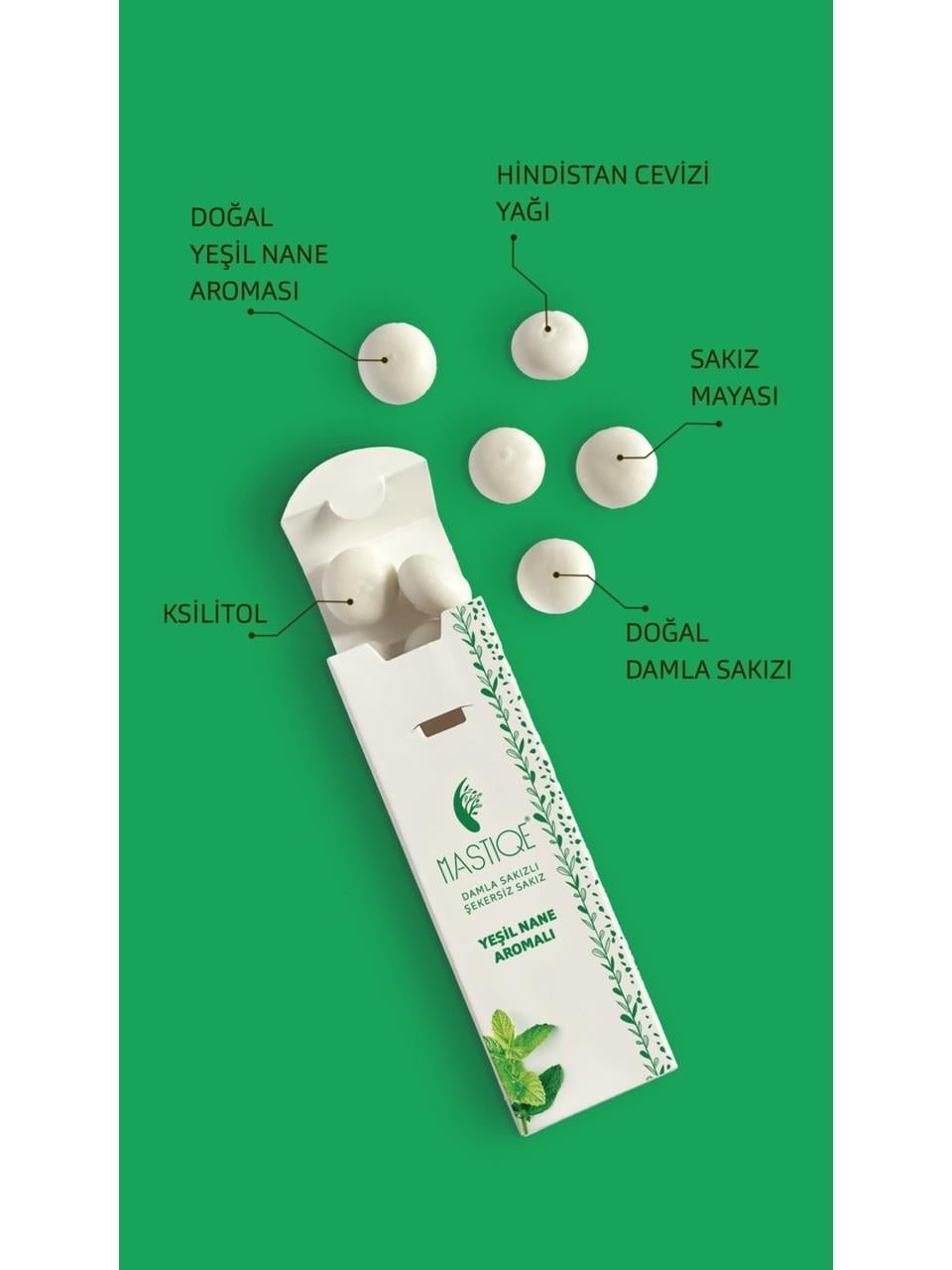 Doğal Yeşil Nane Aromalı Damla Sakızlı Şekersiz Sakız