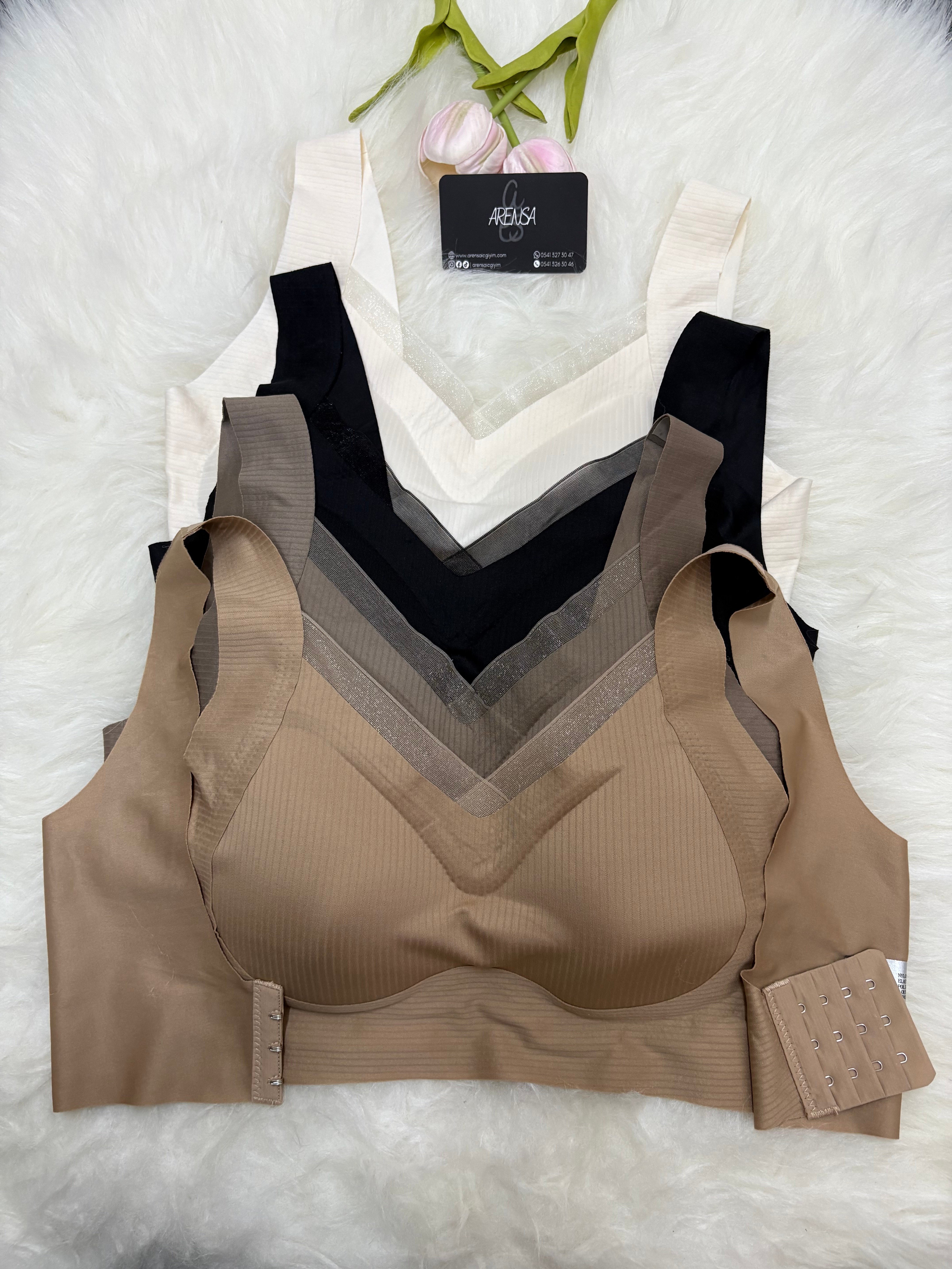 4 Adet Çizgili Dolgusuz Kopçalı Kalın Askılı Lazer Kesim Bralet Set