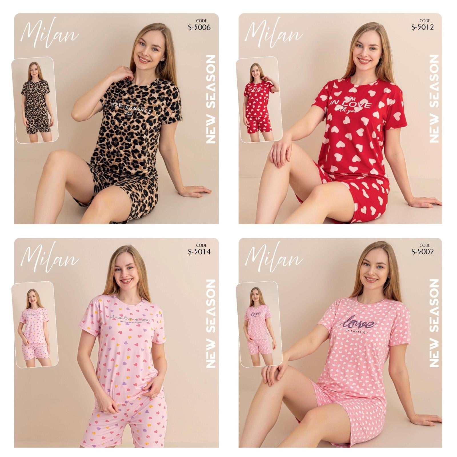 4 Adet Kısa Kol Şortlu Pijama Takım Set