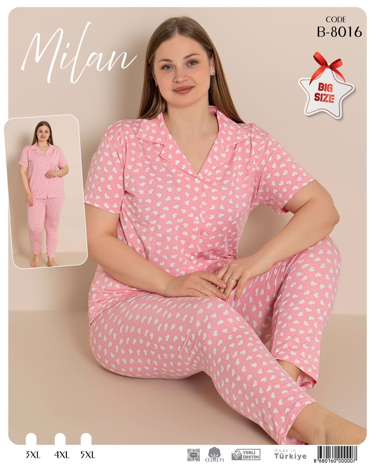 Desenli Düğmeli Kısa Kol Pijama Takım B-8016