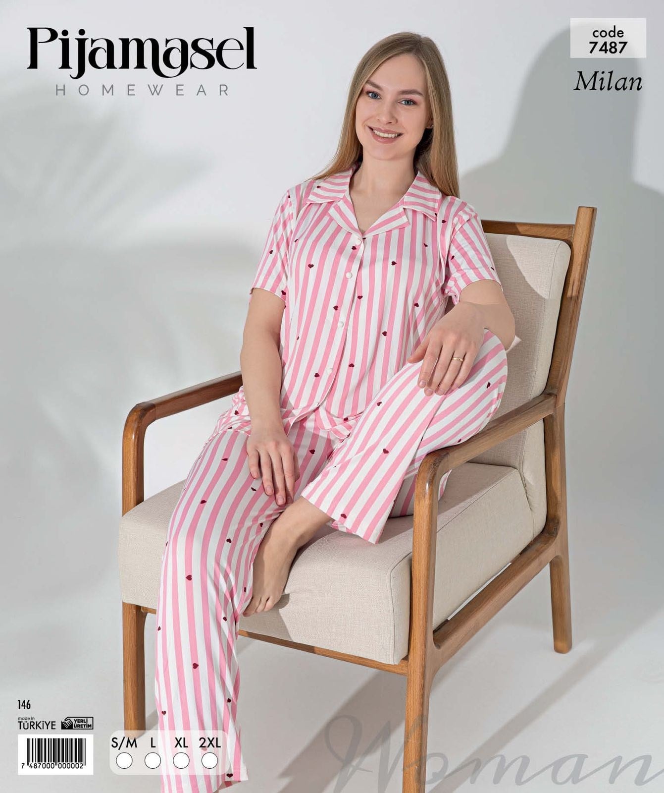 Desenli Düğmeli Kısa Kol Pijama Takım 7487