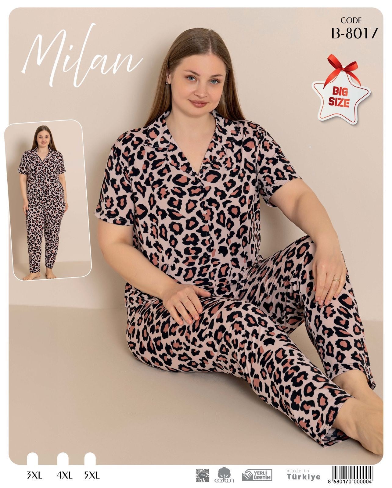 Desenli Düğmeli Kısa Kol Pijama Takım B-8017