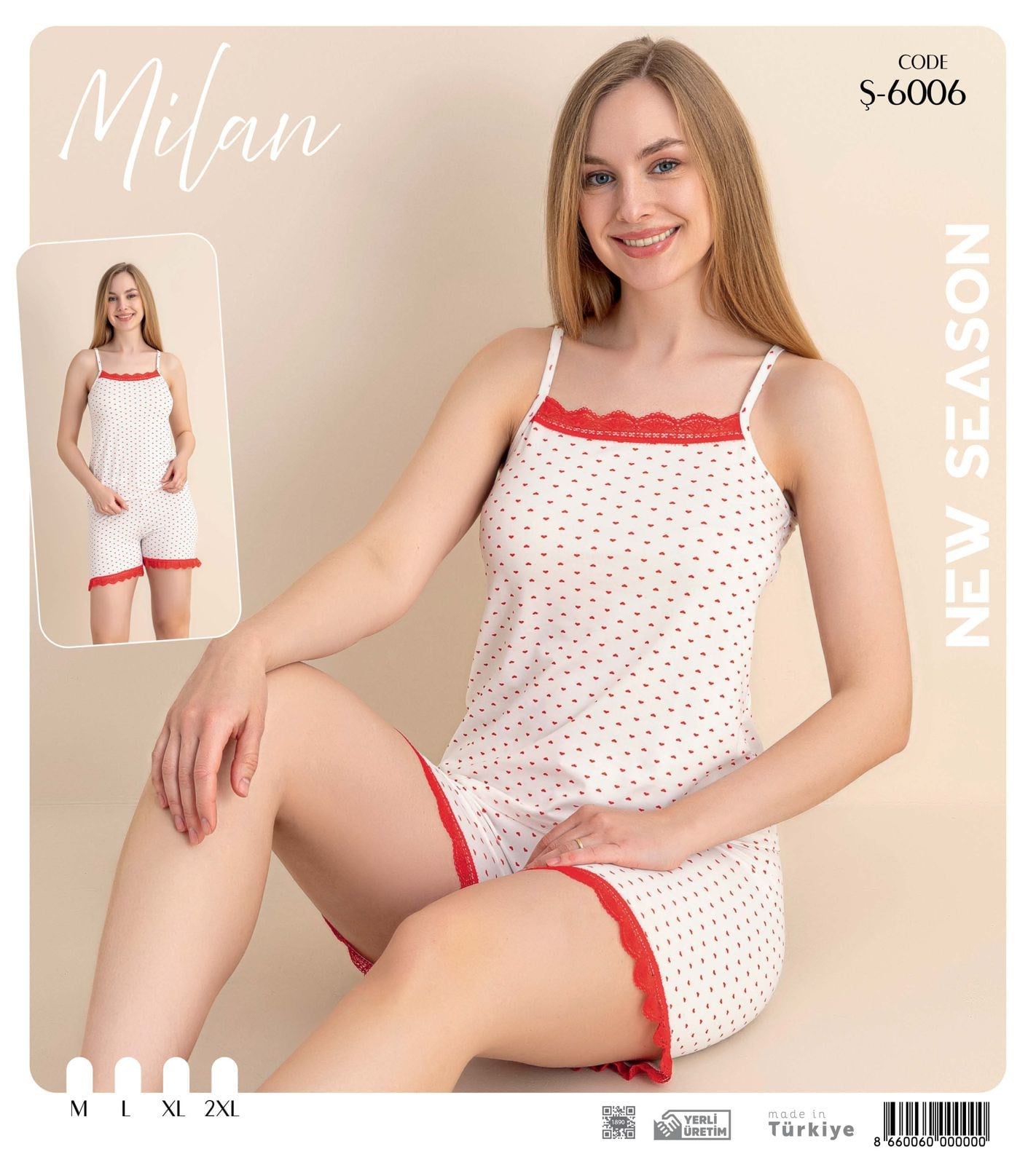 Desenli İp Askılı Şortlu Pijama Takım Ş-6006