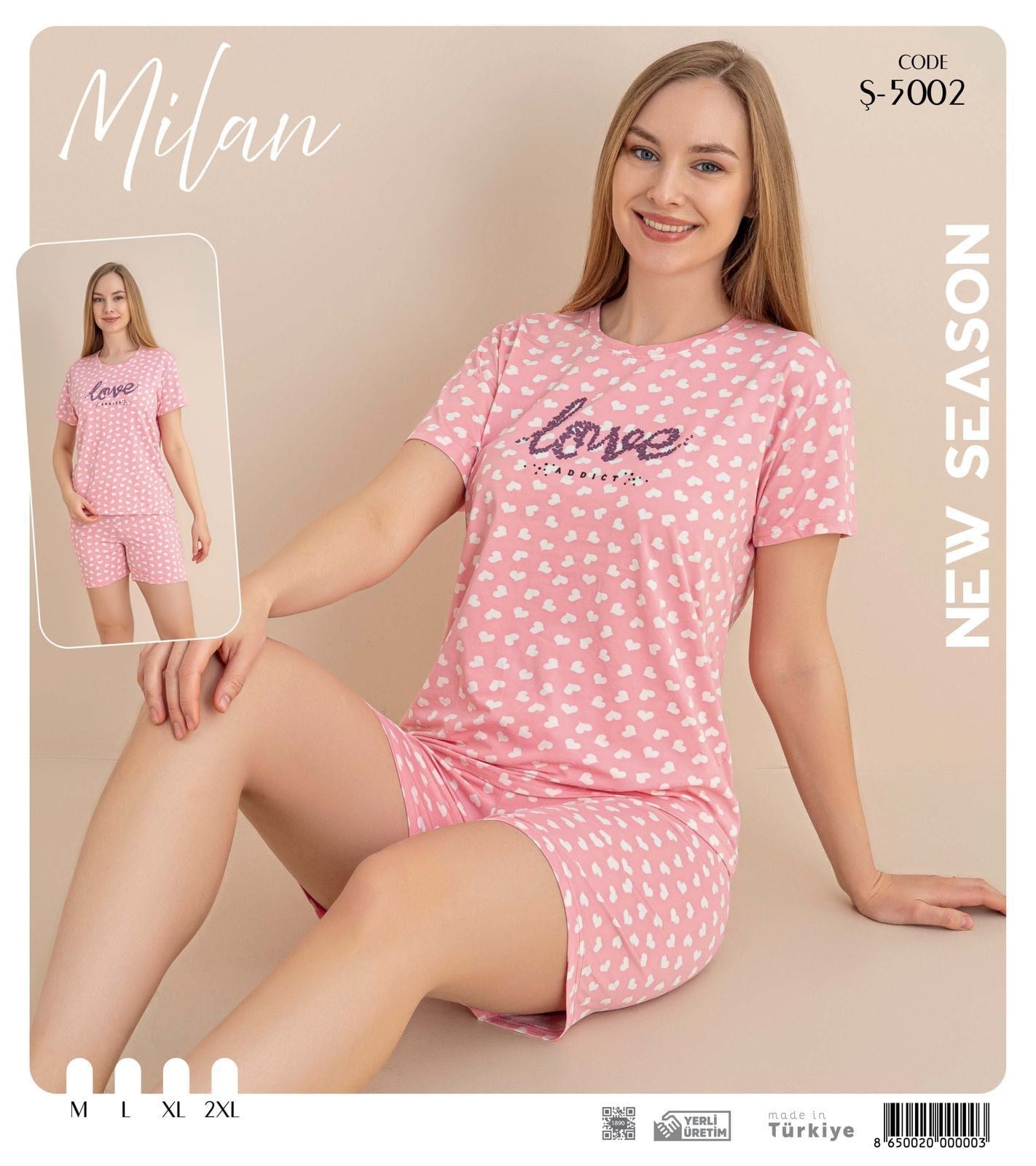 Desenli Kısa Kol Şortlu Pijama Takım Ş-5002