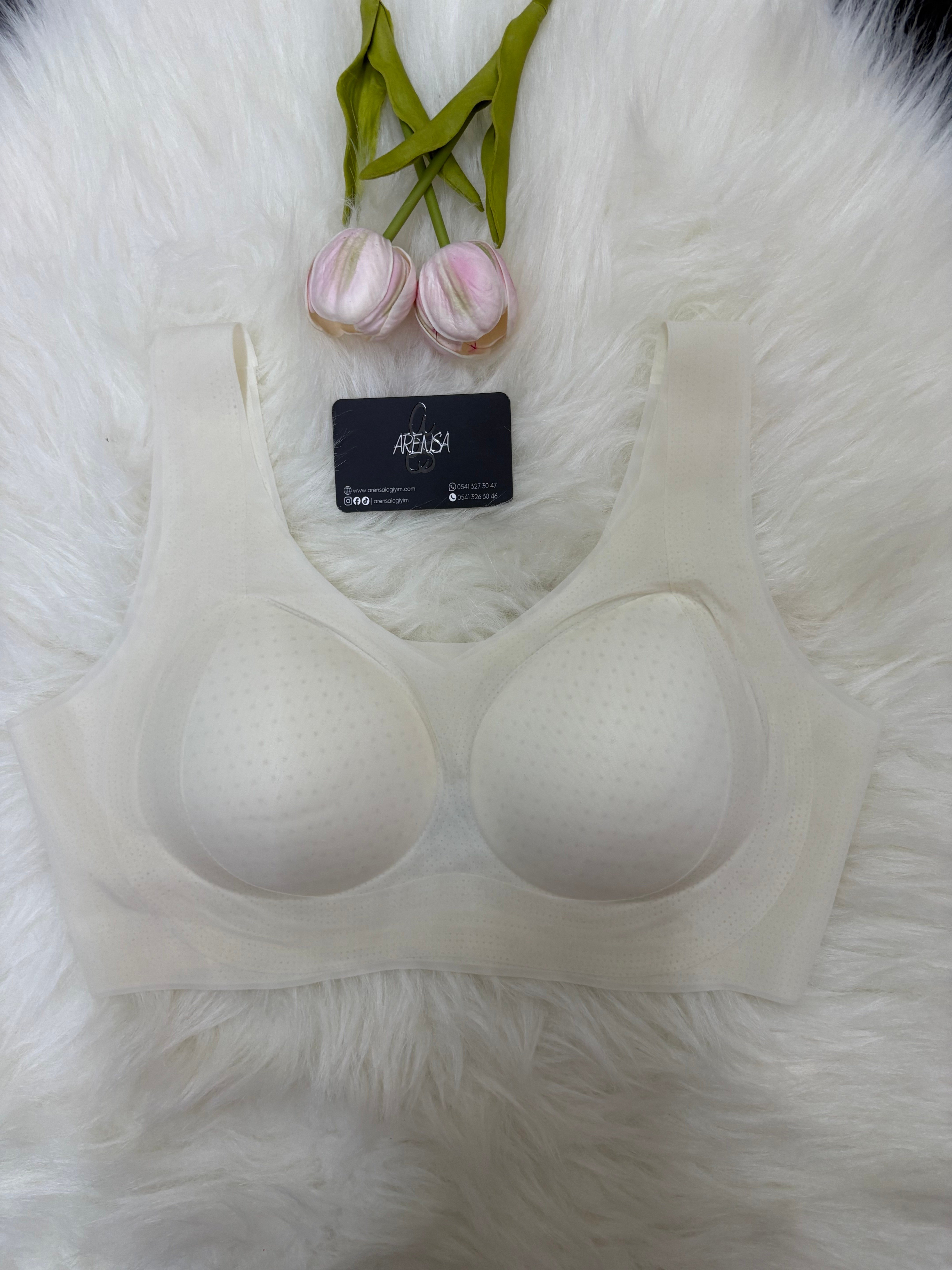 Ekru Benekli Dolgusuz Kopçasız Kalın Askılı Lazer Kesim Bralet