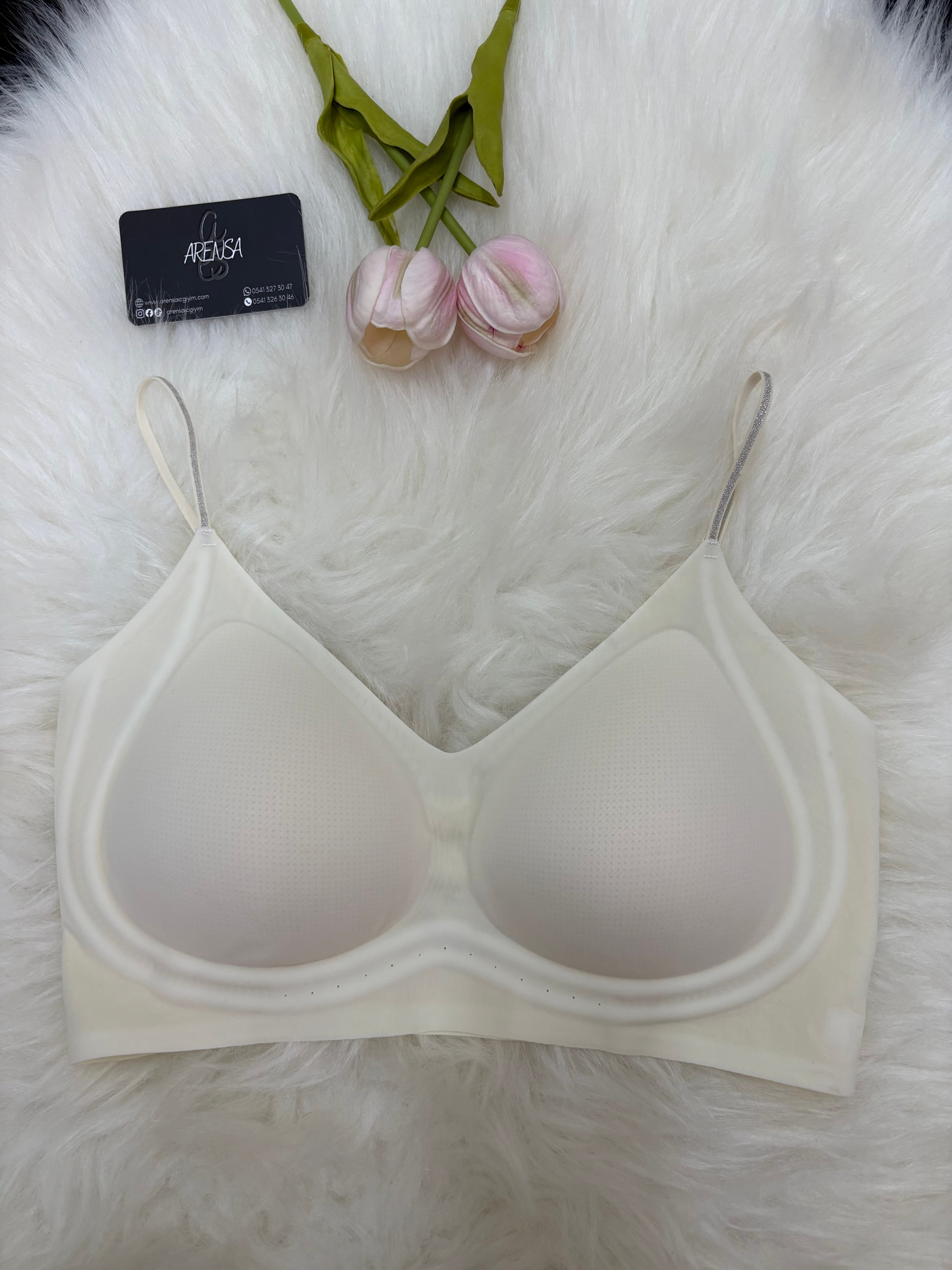 Ekru Dolgusuz Kopçasız İnce Askılı Lazer Kesim Bralet