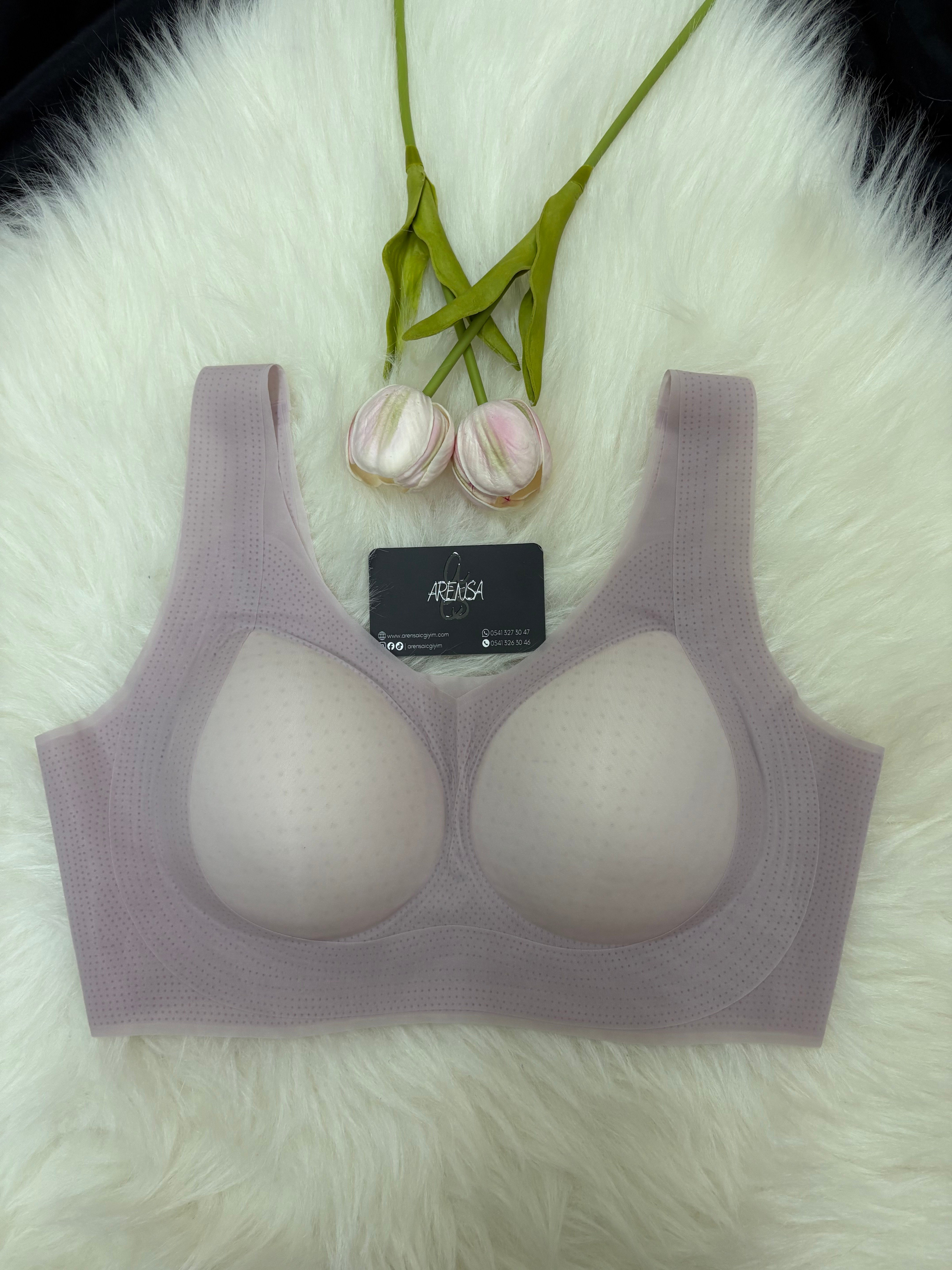 Lila Benekli Dolgusuz Kopçasız Kalın Askılı Lazer Kesim Bralet