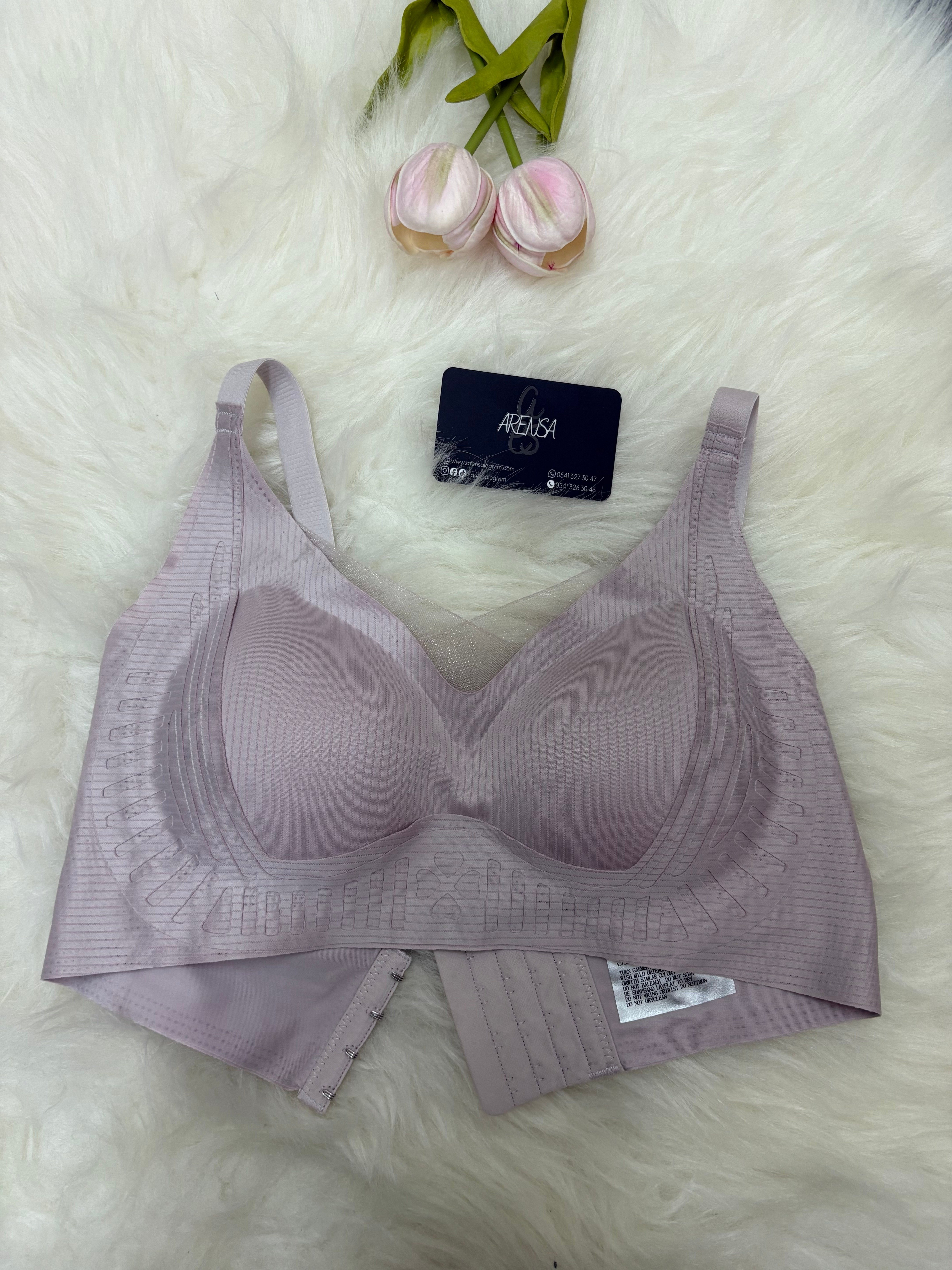 Lila Çizgili Dolgusuz Kopçalı İnce Askılı Lazer Kesim Bralet