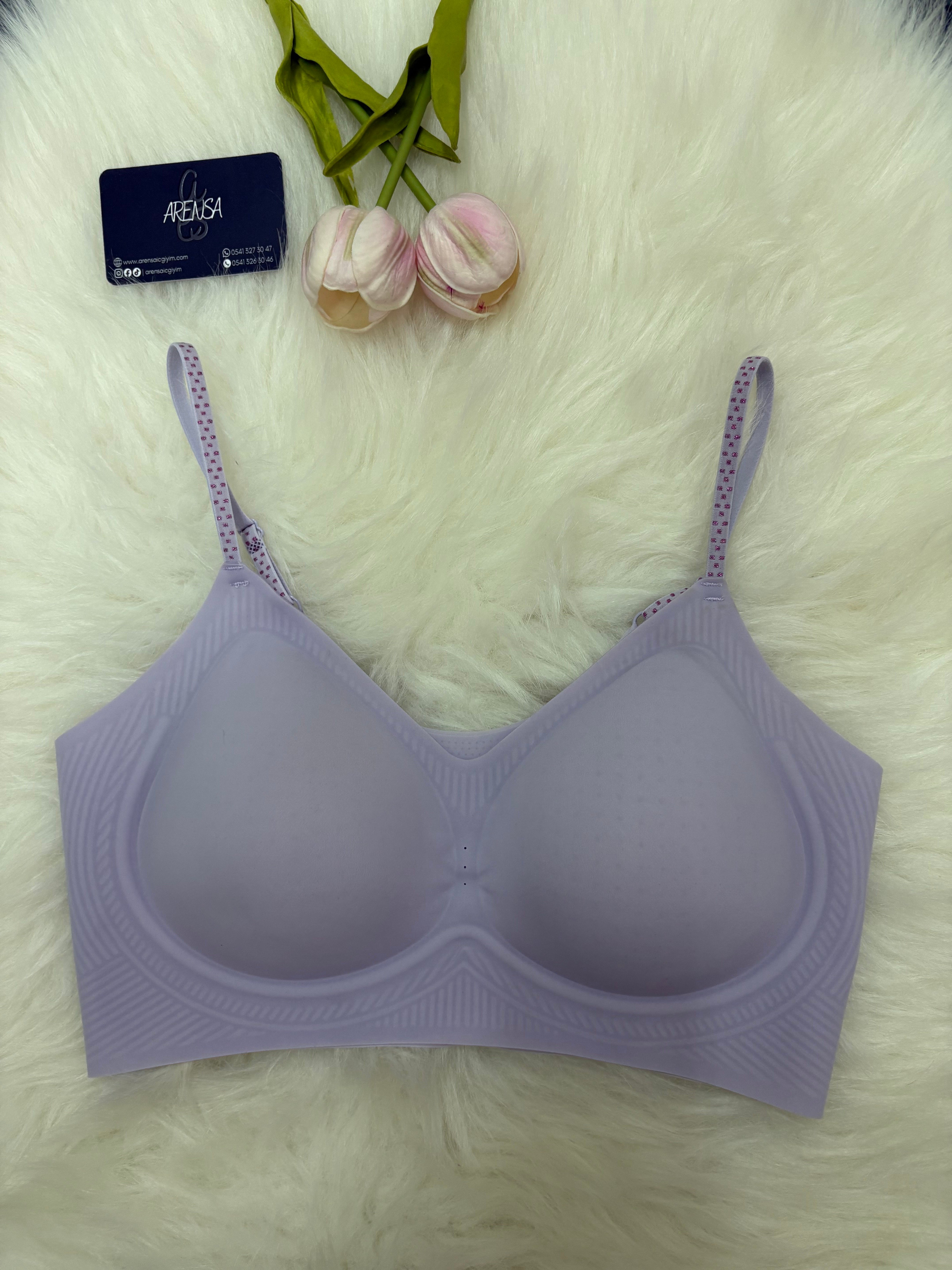 Lila Dolgusuz Kopçasız İnce Askılı Lazer Kesim Bralet
