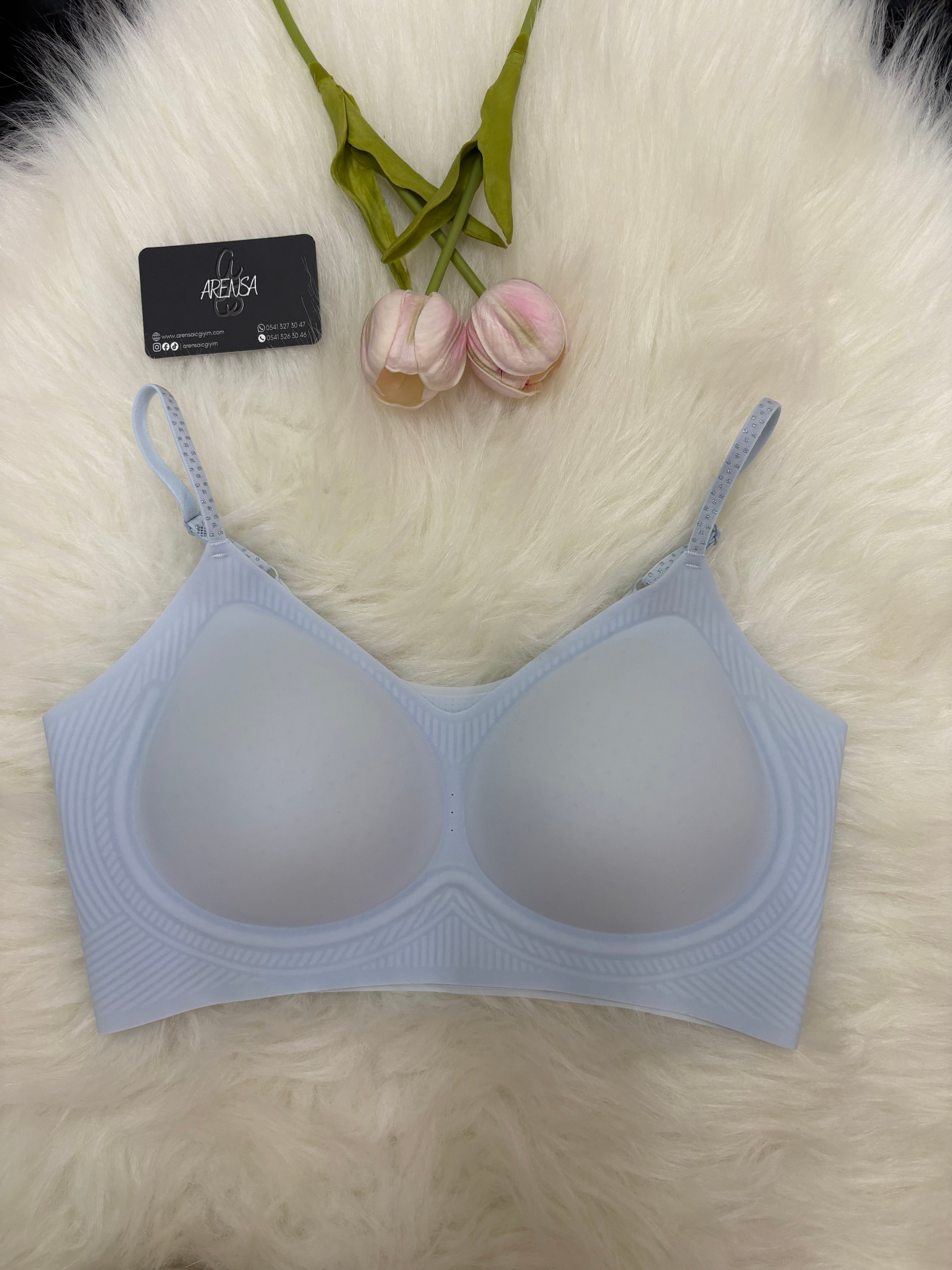 Mavi Dolgusuz Kopçasız İnce Askılı Lazer Kesim Bralet