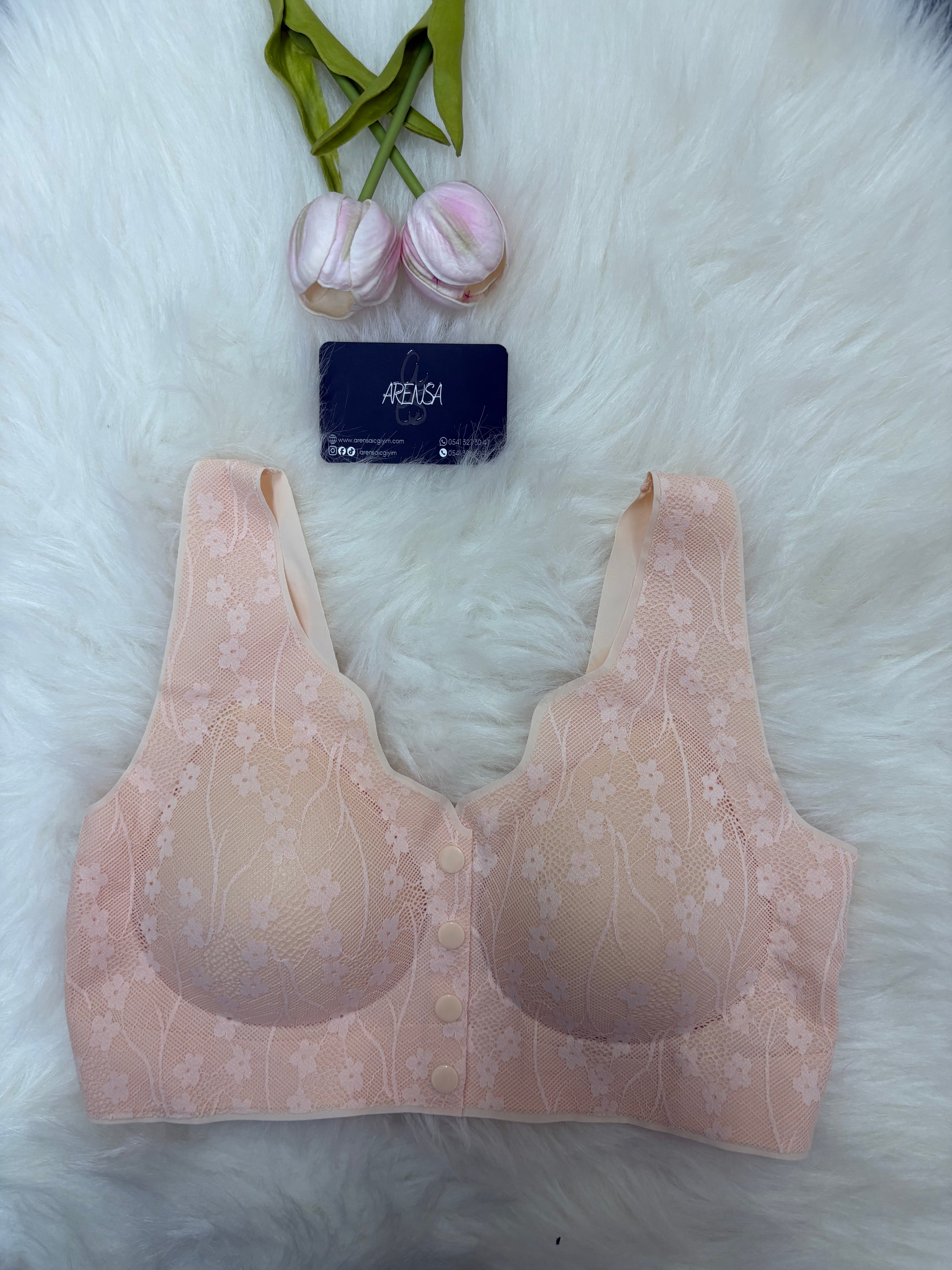 Pudra Pembe Desenli Dolgusuz Düğmeli Lazer Kesim Bralet