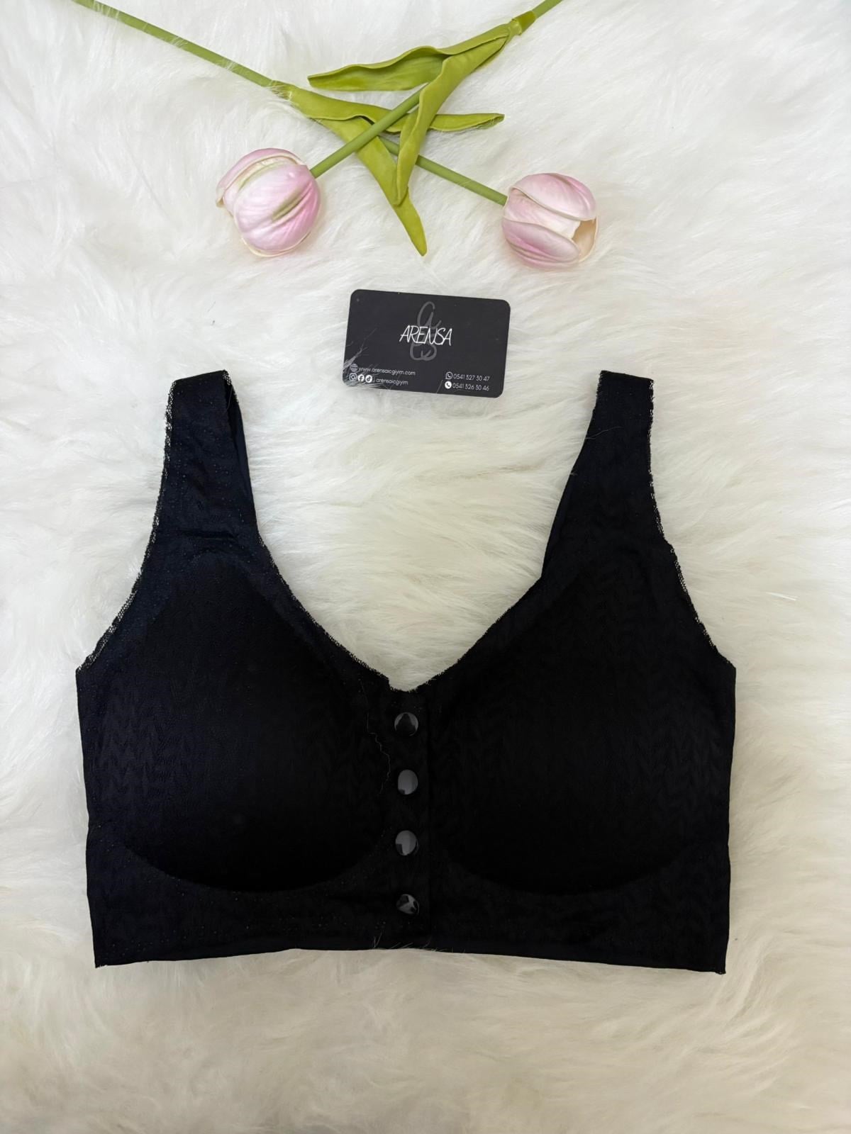 Siyah Dolgusuz Düğmeli Lazer Kesim Bralet