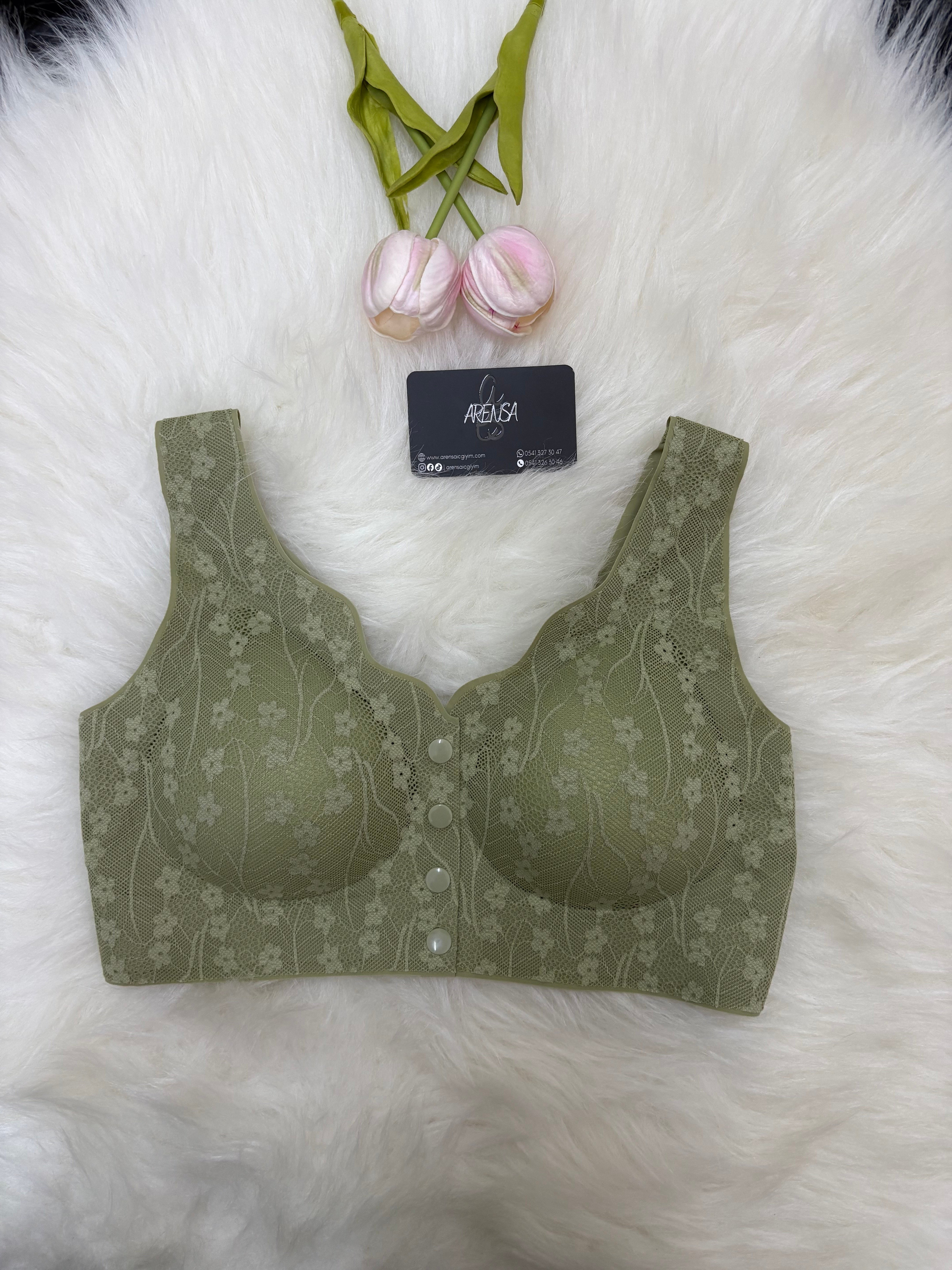 Yeşil Desenli Dolgusuz Düğmeli Lazer Kesim Bralet